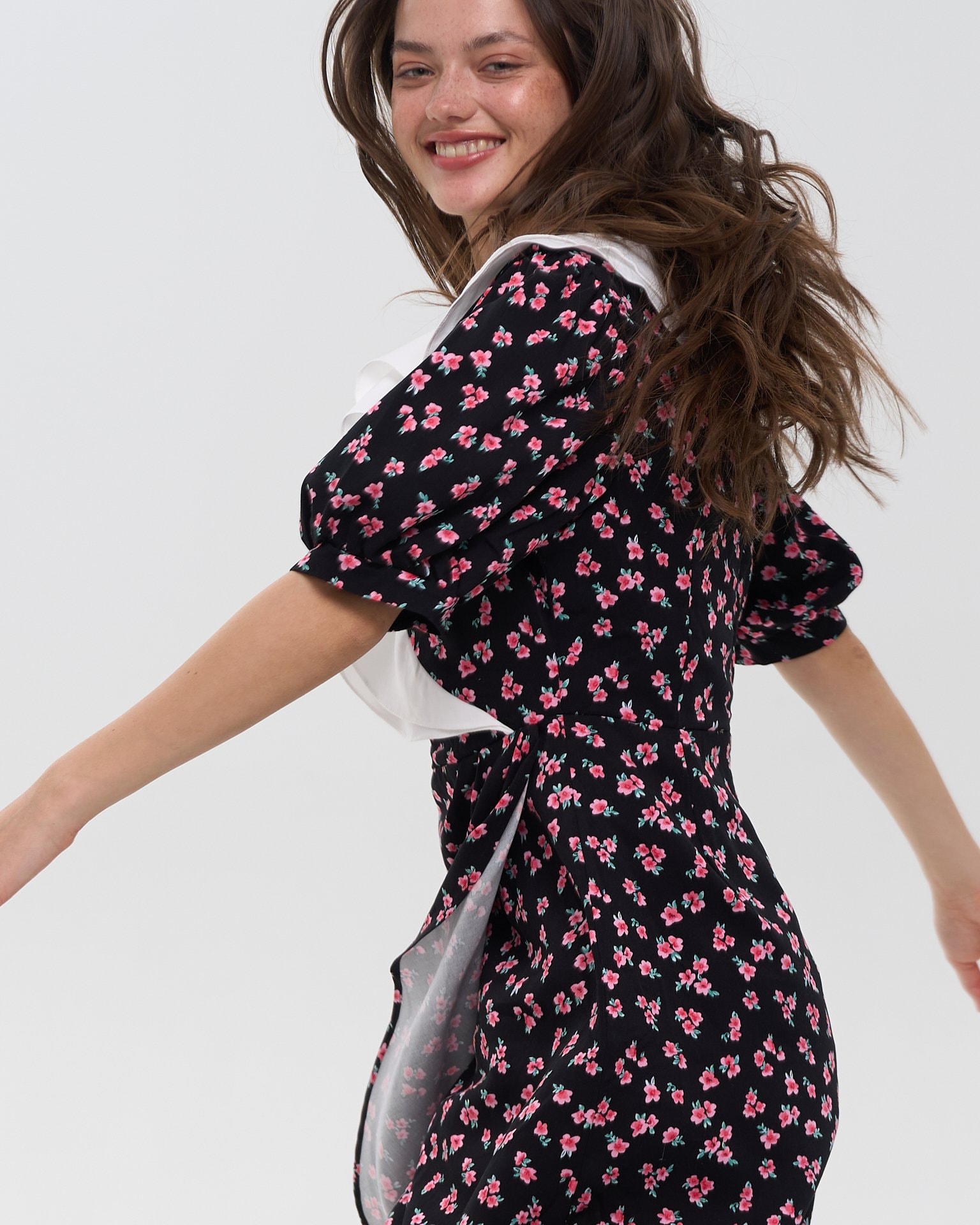 Dress with floral print, Black — photo 4