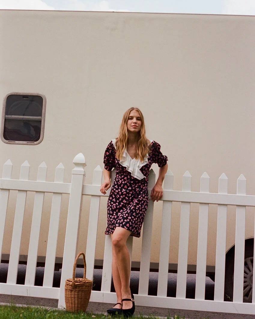 Dress with floral print, Black — photo 8