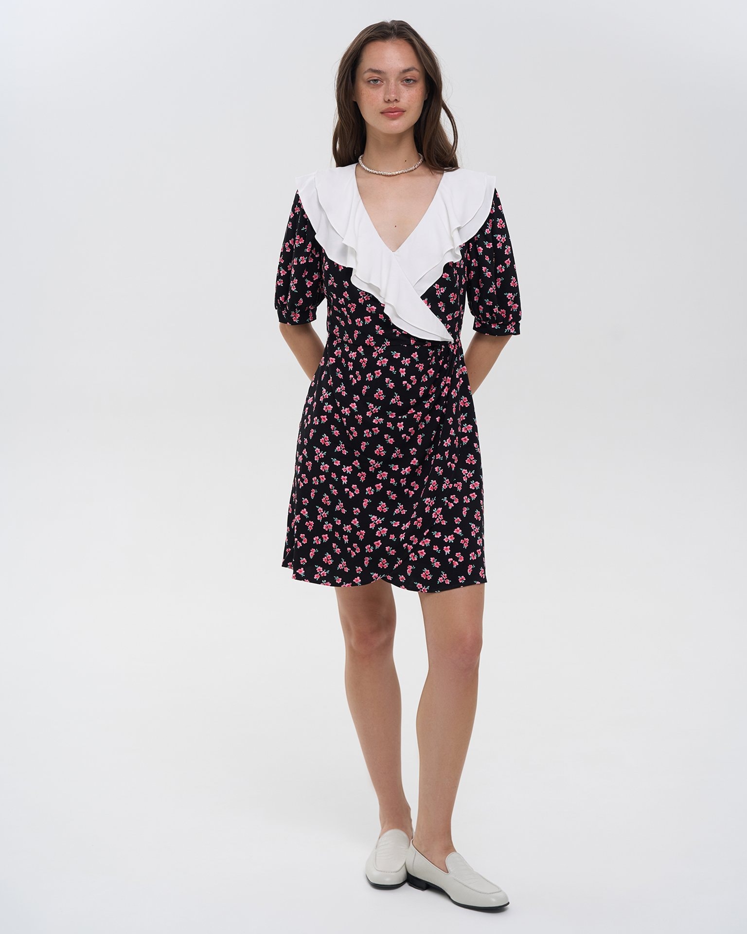 Dress with floral print, Black
