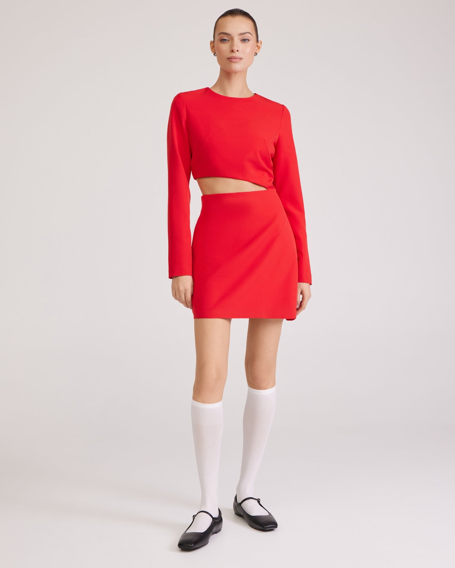 Red Dress with Waist Cut-Out, Red