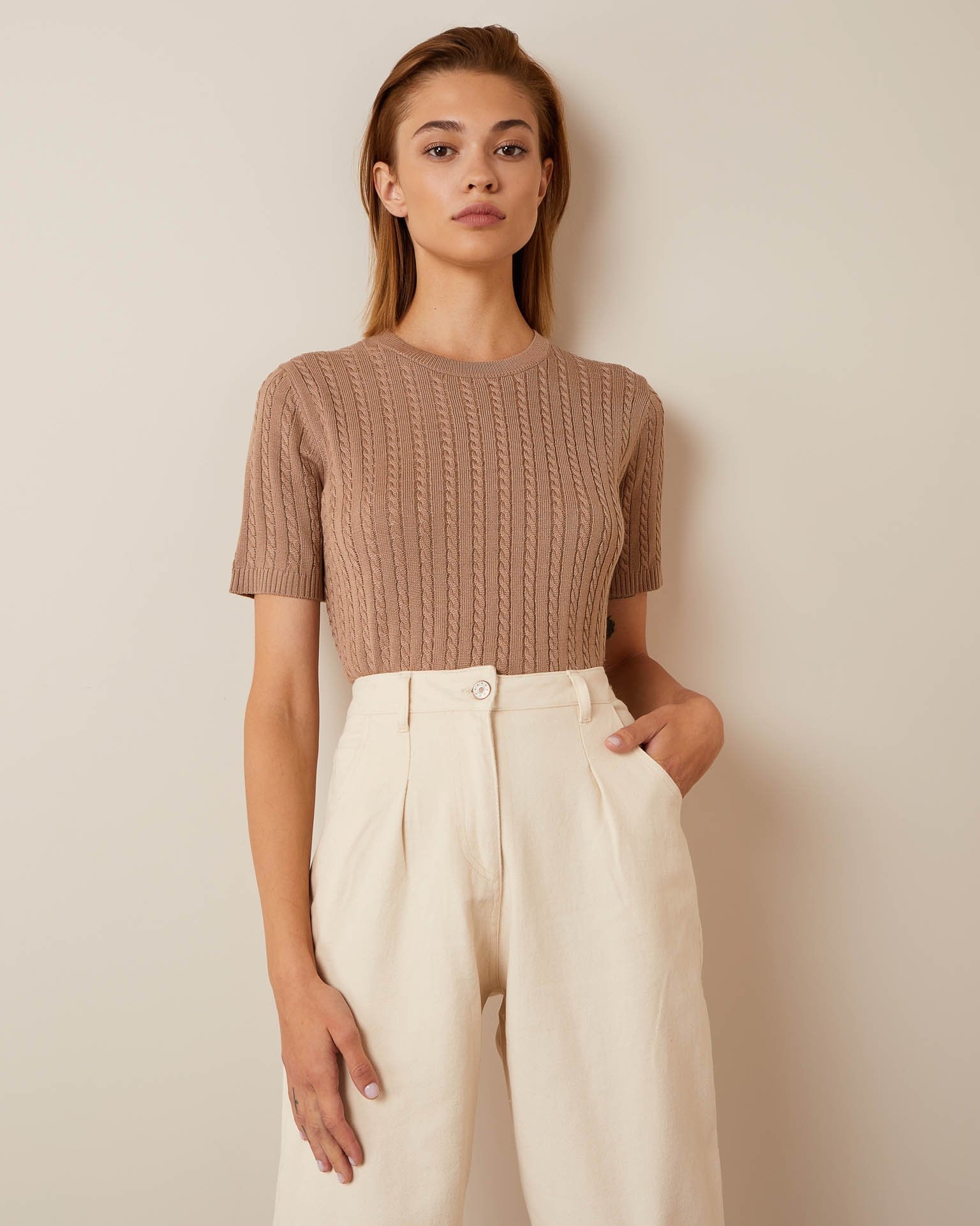 Cable knit jumper, Beige