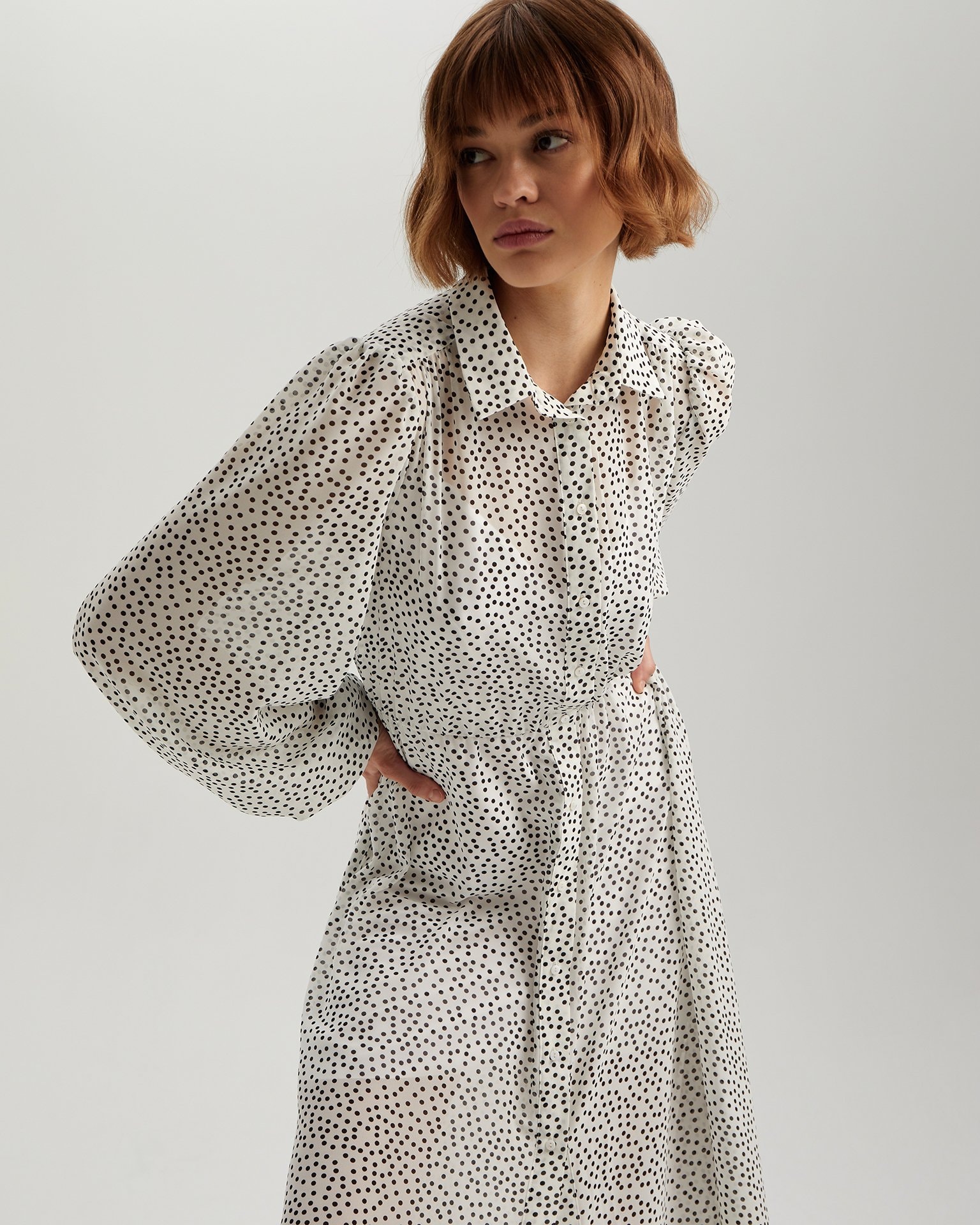 Long-sleeved dress, White — photo 3