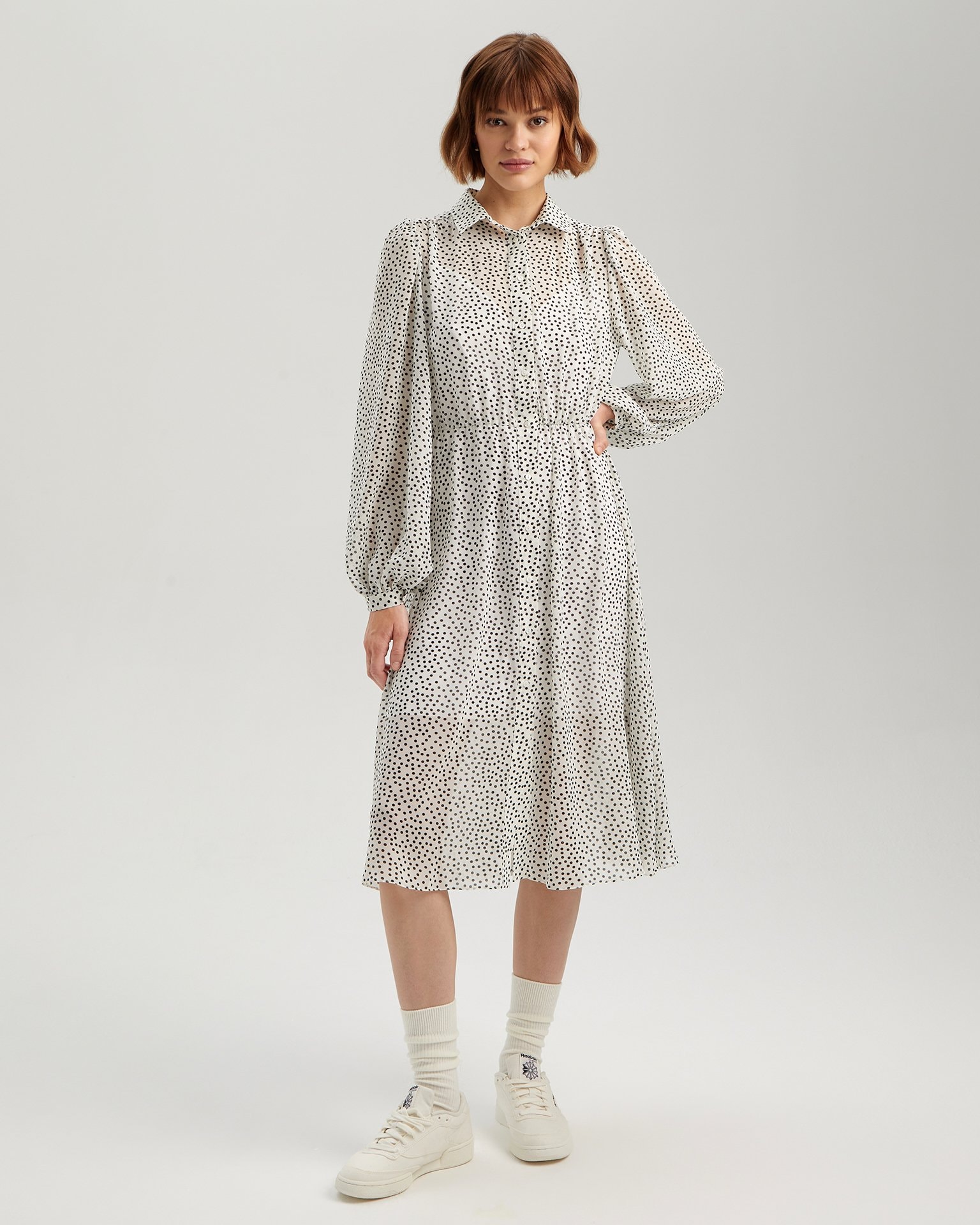 Long-sleeved dress, White — photo 4