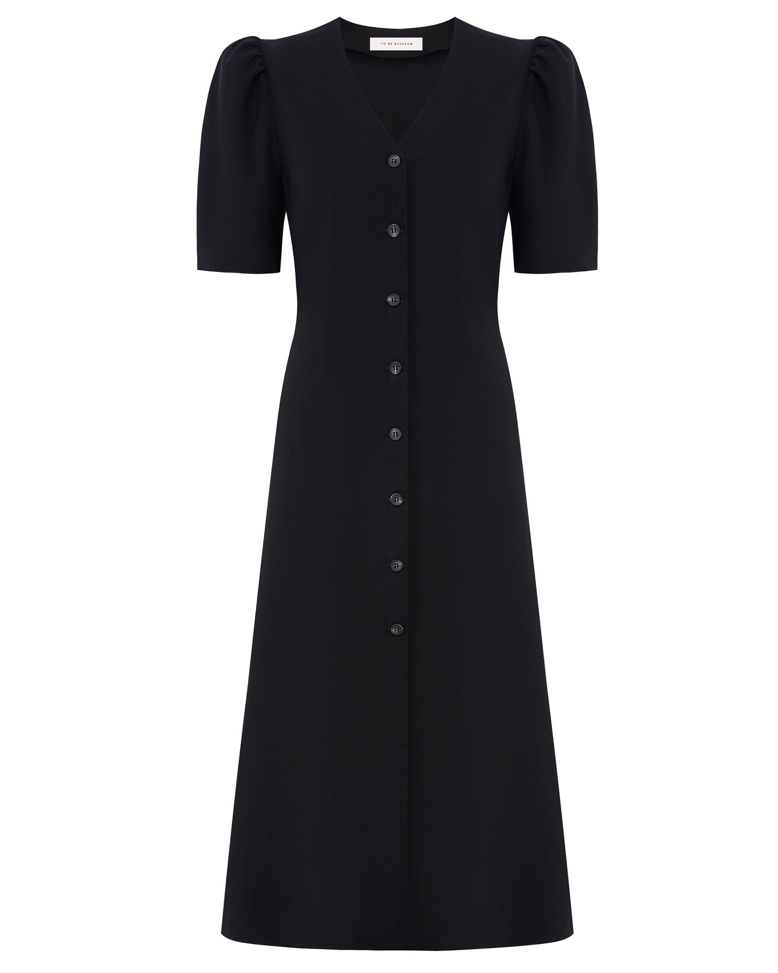 Black button-front dress, Black — photo 10