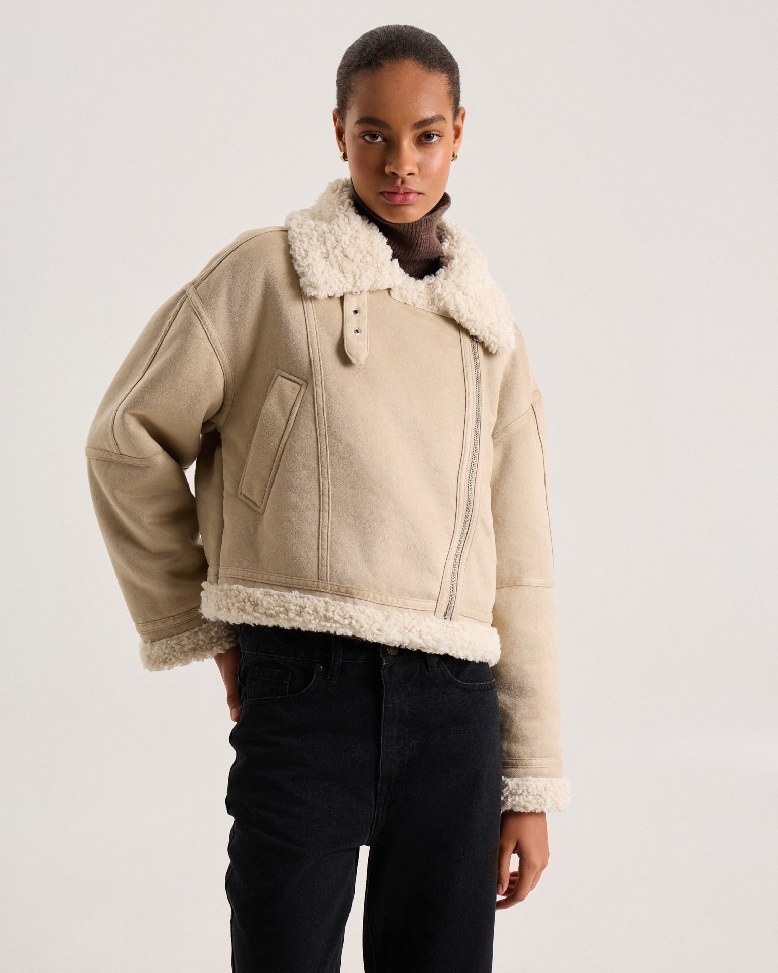 Beige quilted sheepskin coat, Beige — photo 9