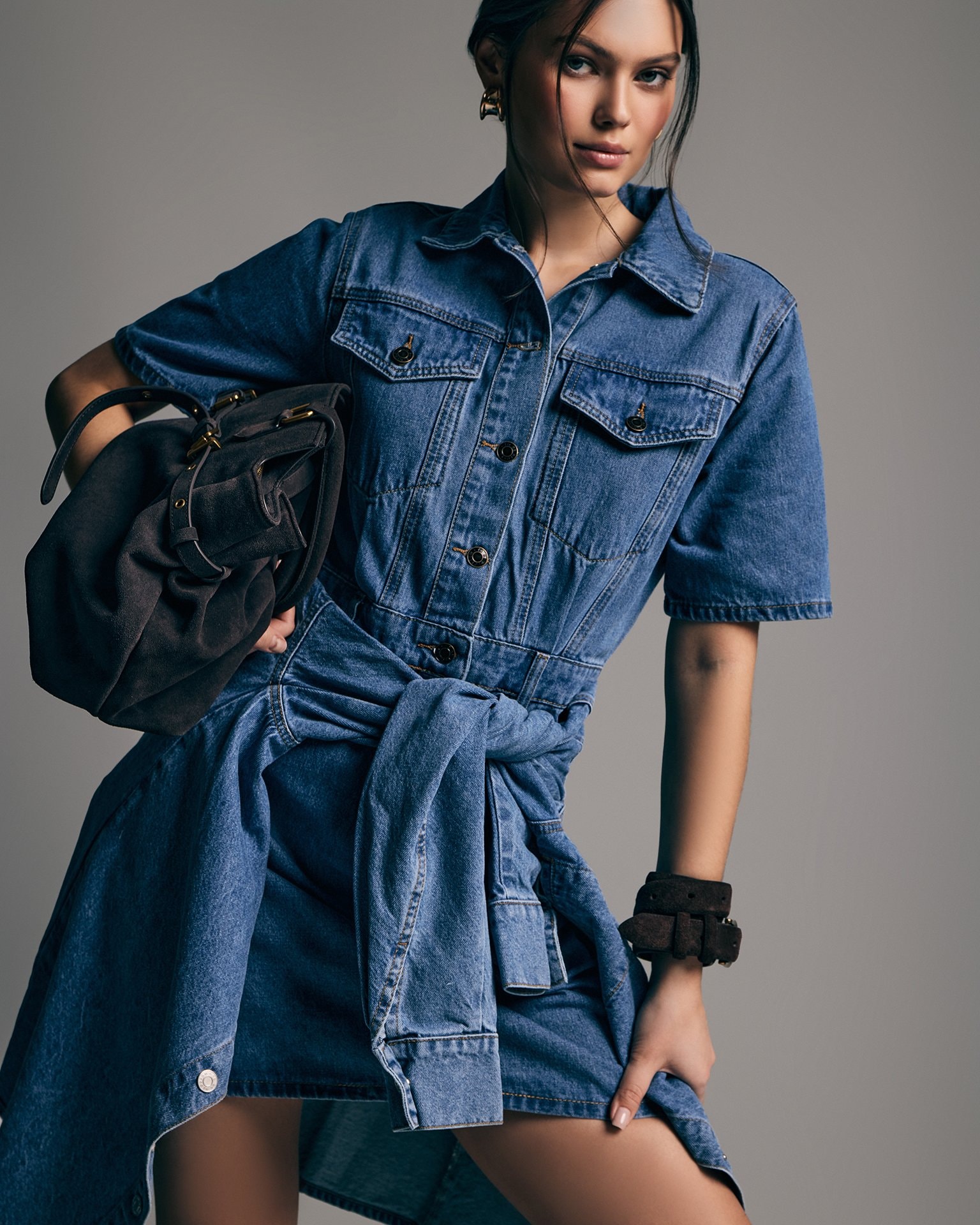Fitted denim dress, Blue