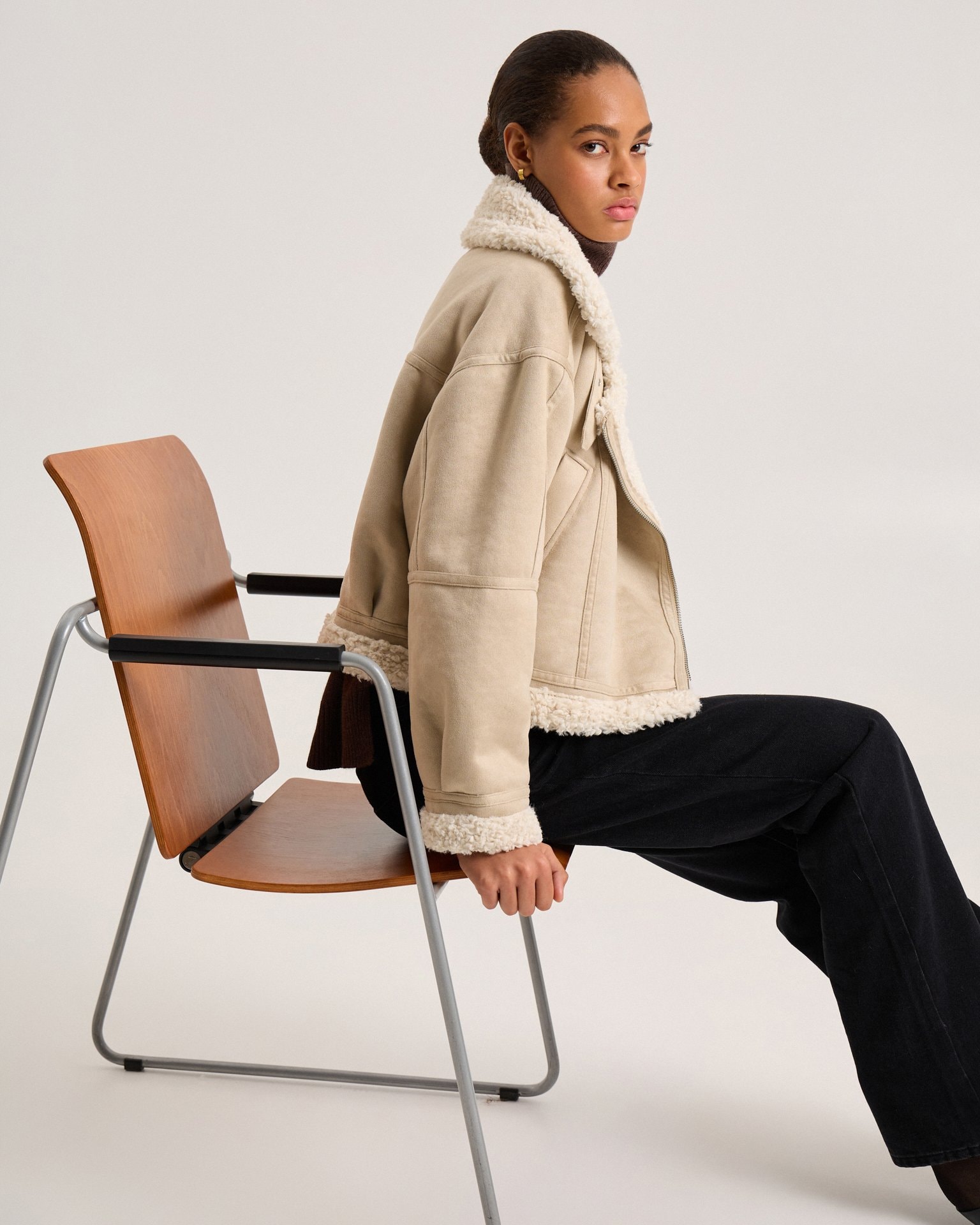 Beige quilted sheepskin coat, Beige — photo 8