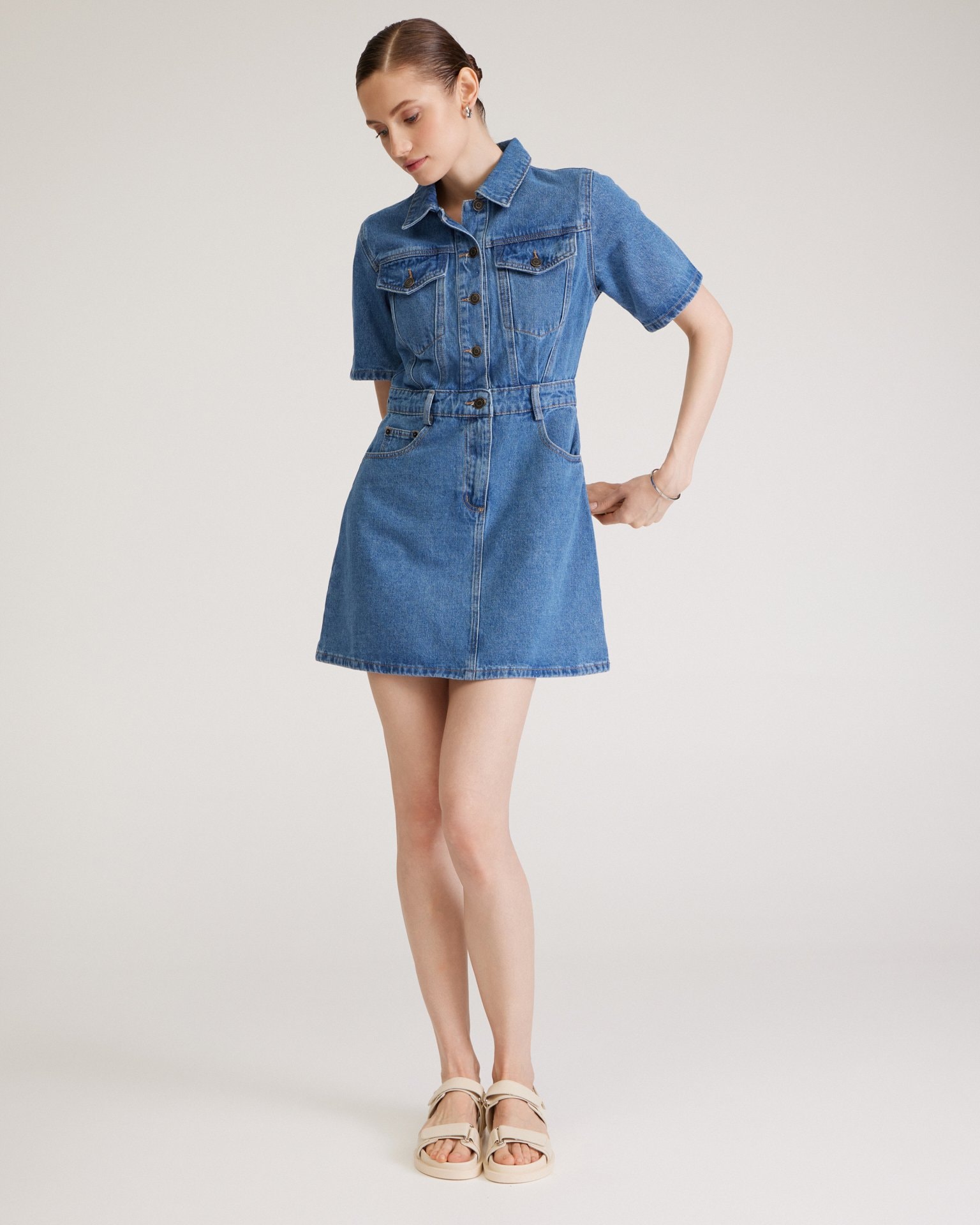 Fitted denim dress, Blue — photo 5