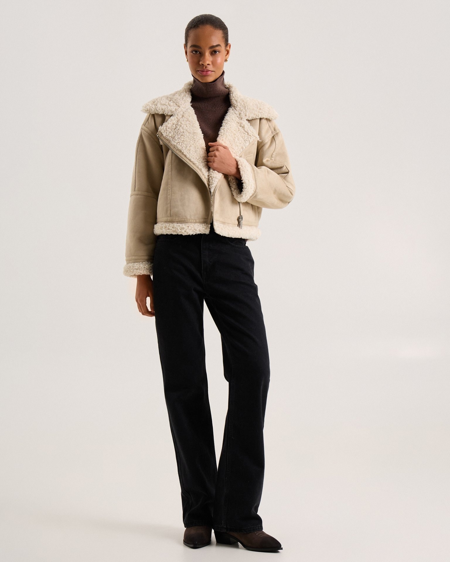 Beige quilted sheepskin coat, Beige — photo 6