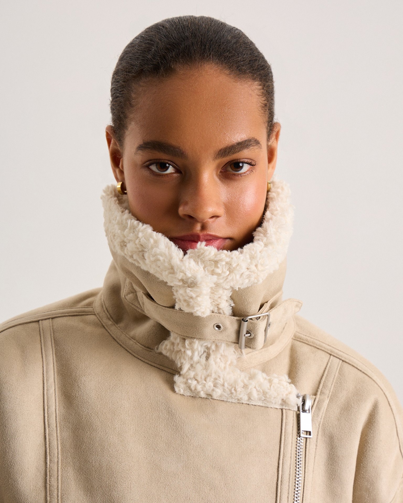 Beige quilted sheepskin coat, Beige — photo 14