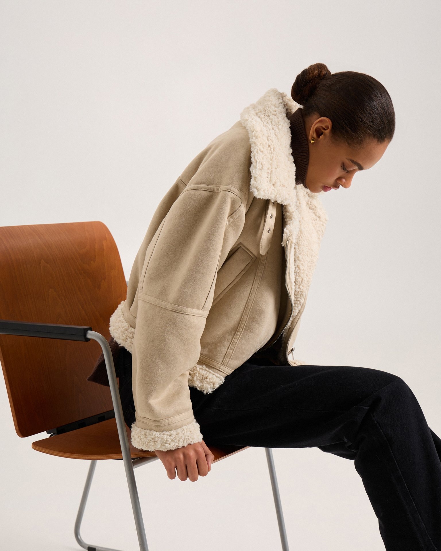 Beige quilted sheepskin coat, Beige — photo 13