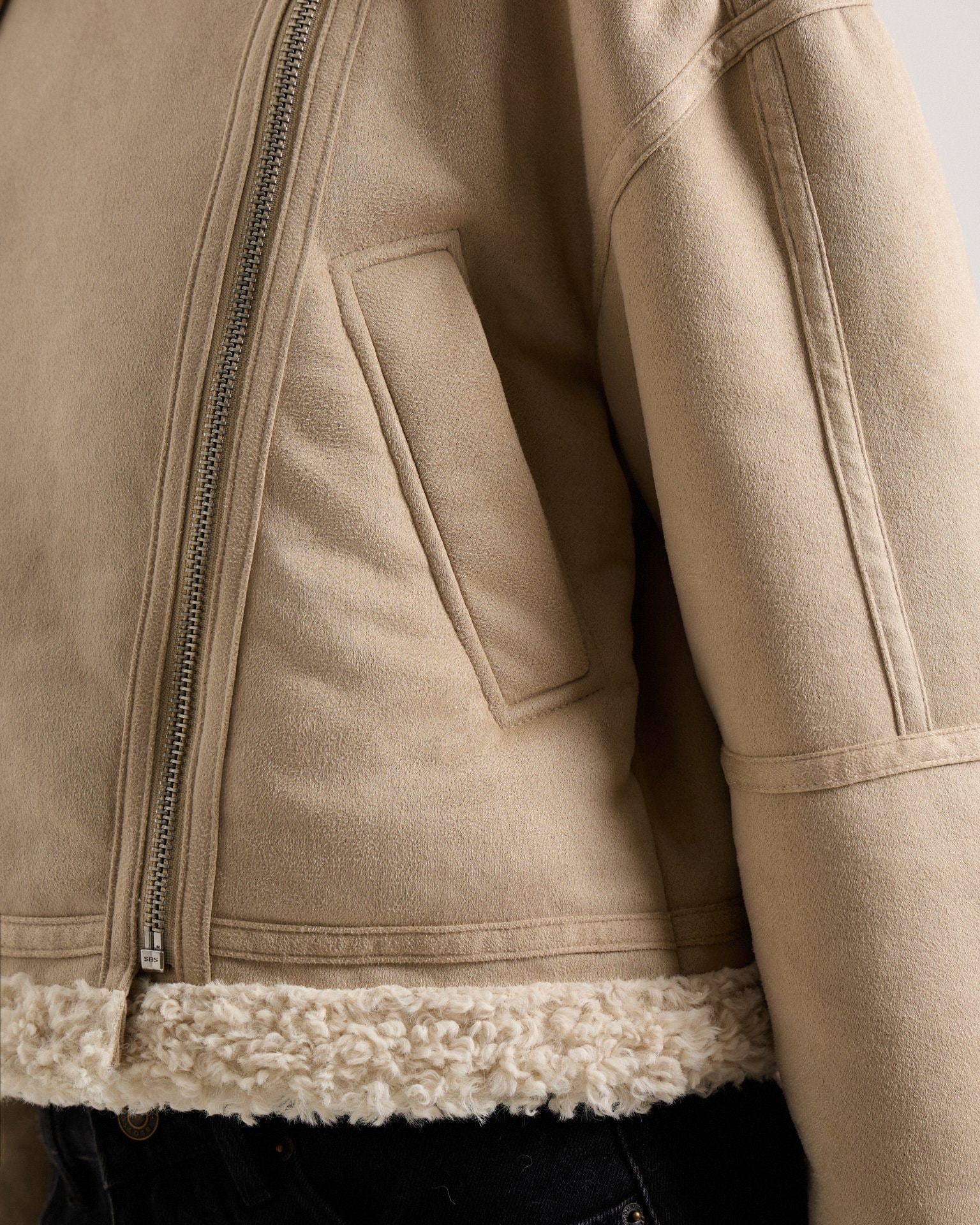 Beige quilted sheepskin coat, Beige — photo 17
