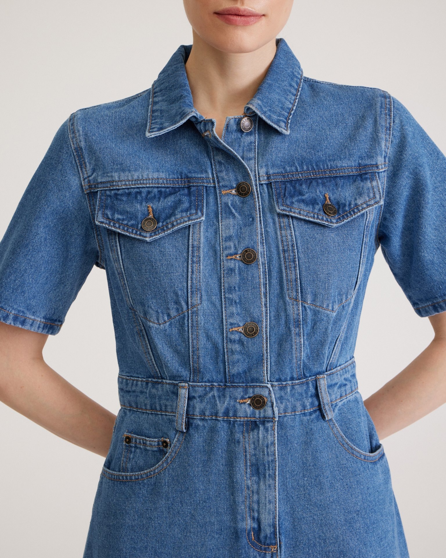 Fitted denim dress, Blue — photo 7
