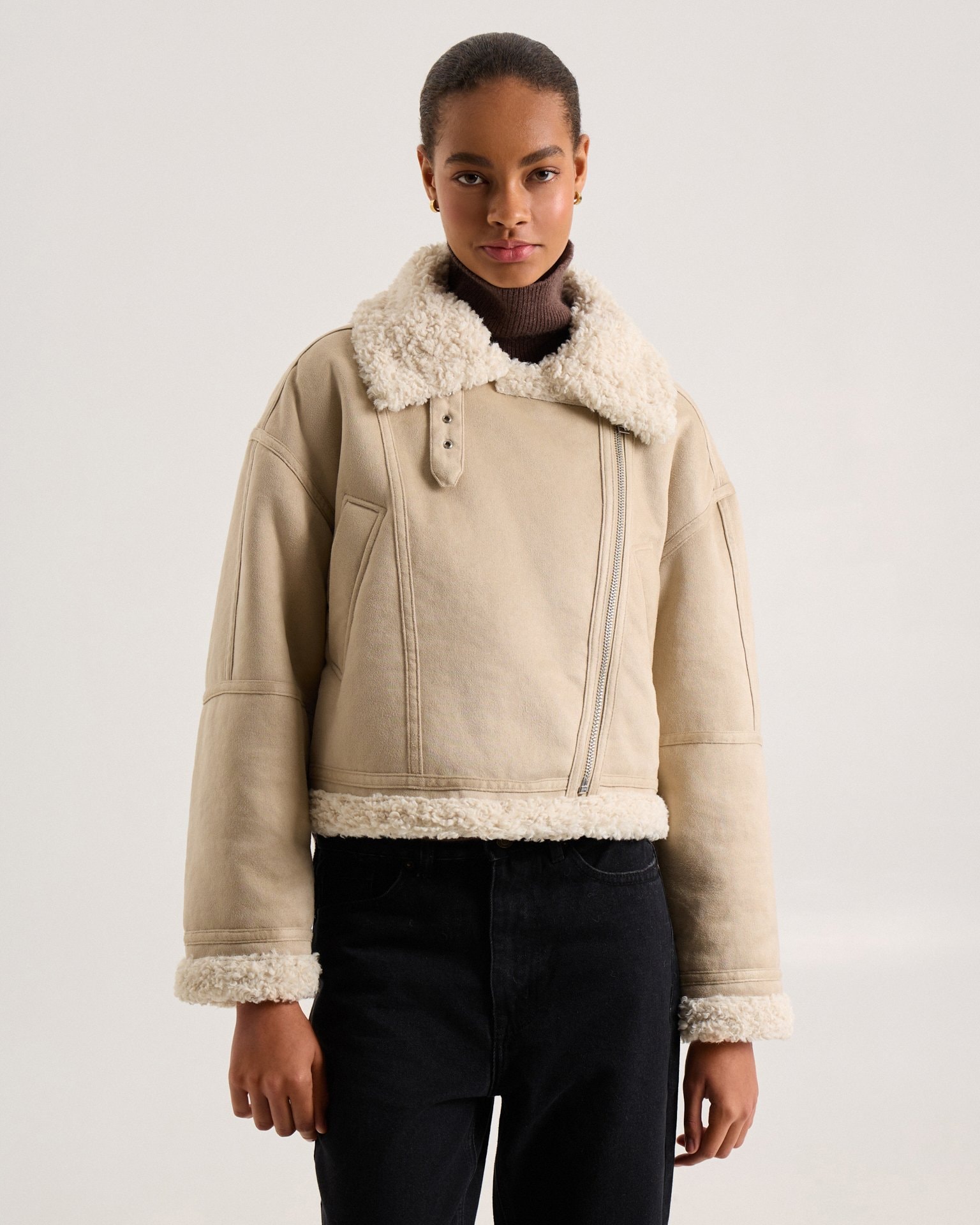Beige quilted sheepskin coat, Beige — photo 10