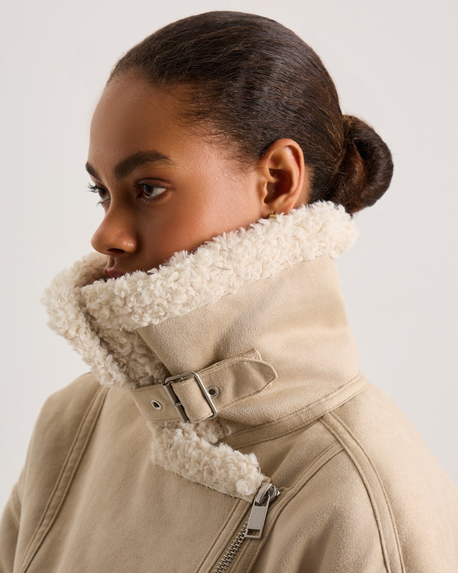 Beige quilted sheepskin coat, Beige — photo 15