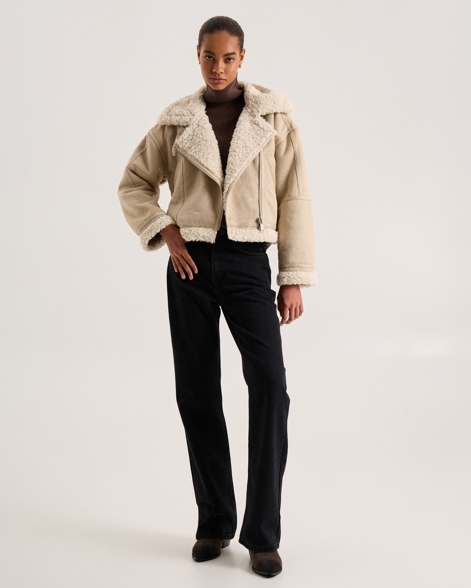 Beige quilted sheepskin coat, Beige — photo 3
