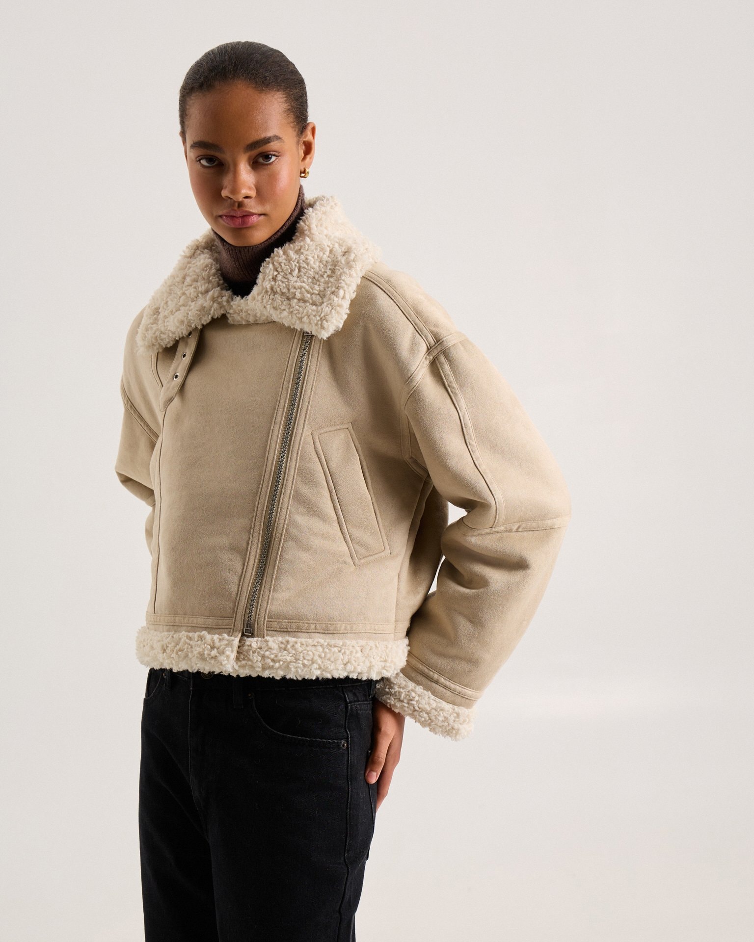 Beige quilted sheepskin coat, Beige — photo 11