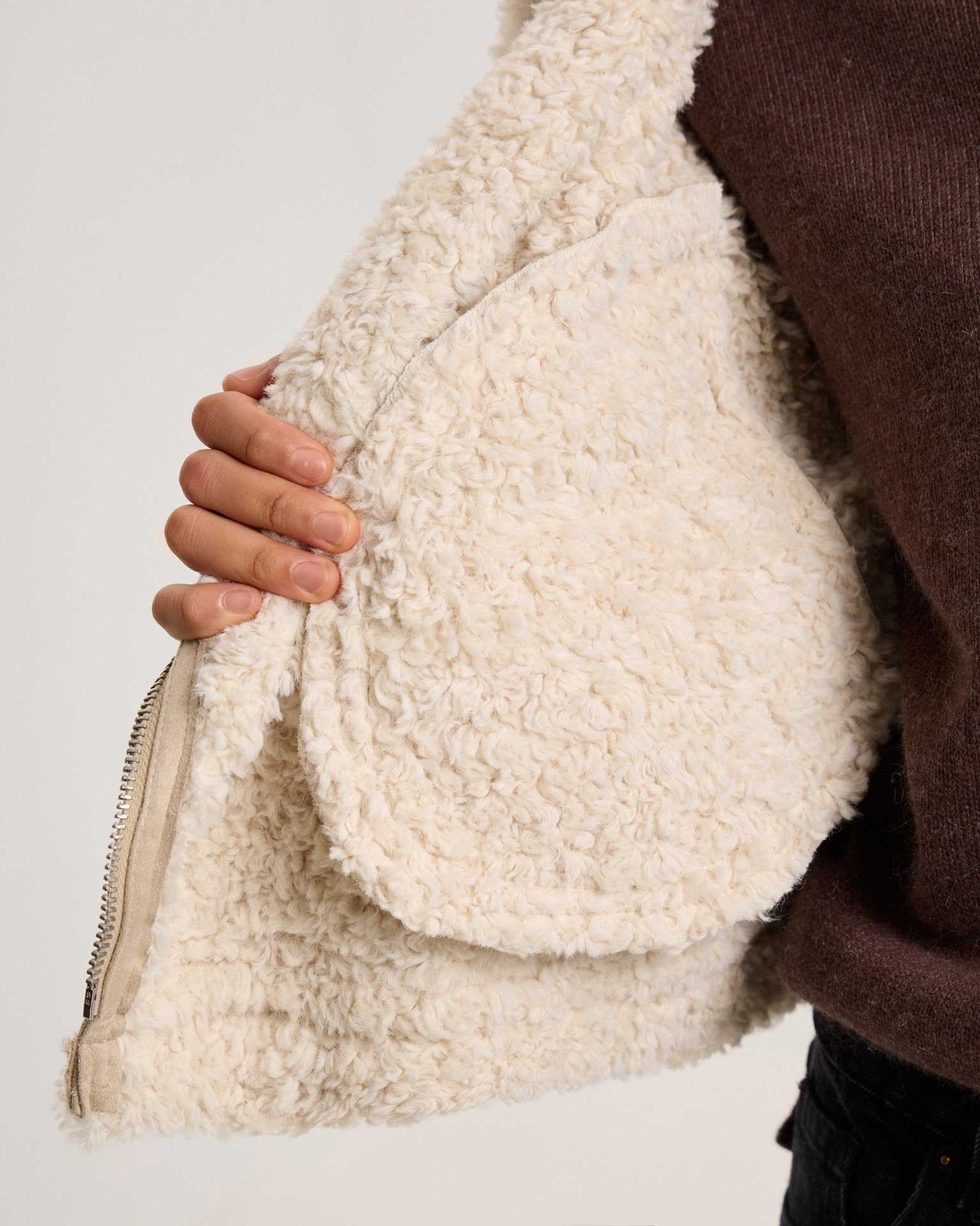 Beige quilted sheepskin coat, Beige — photo 18