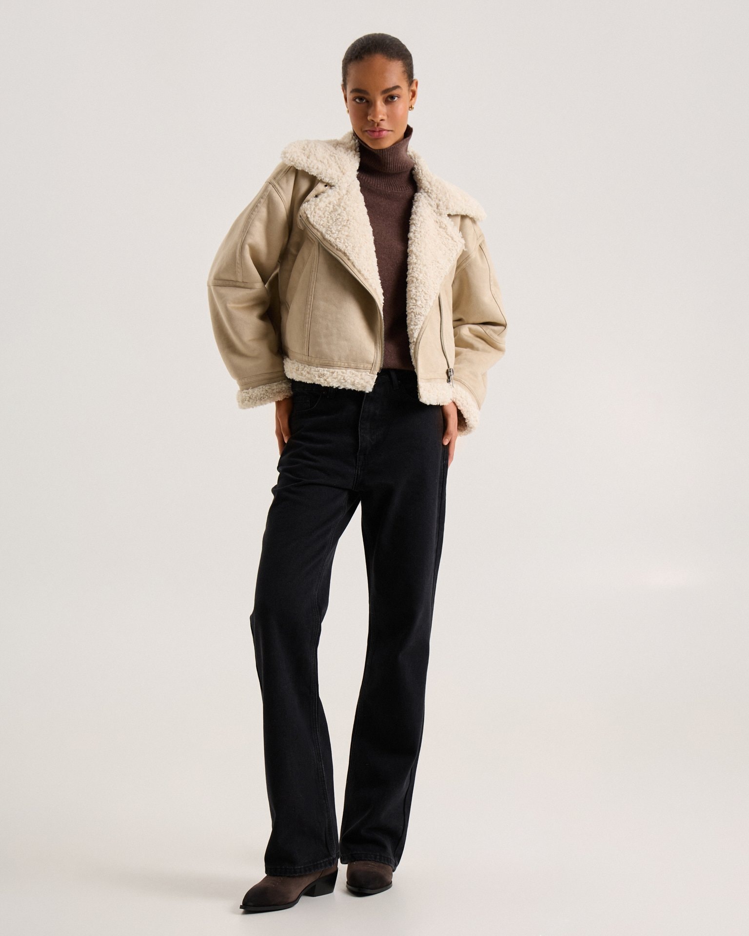Beige quilted sheepskin coat, Beige — photo 7