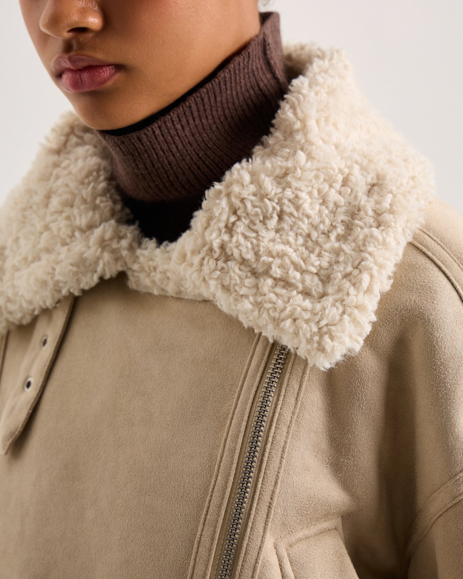 Beige quilted sheepskin coat, Beige — photo 16