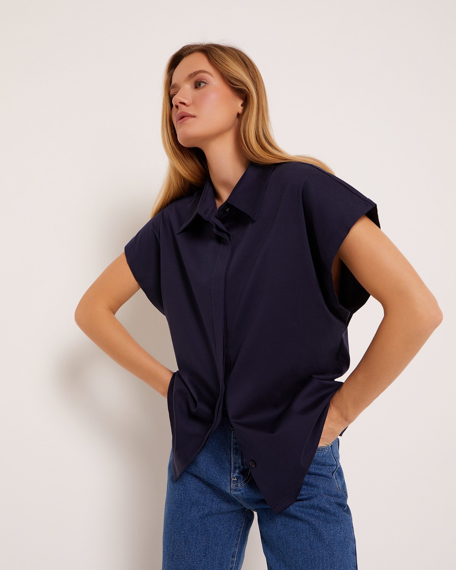 Cotton Shirt, Dark Blue — photo 2