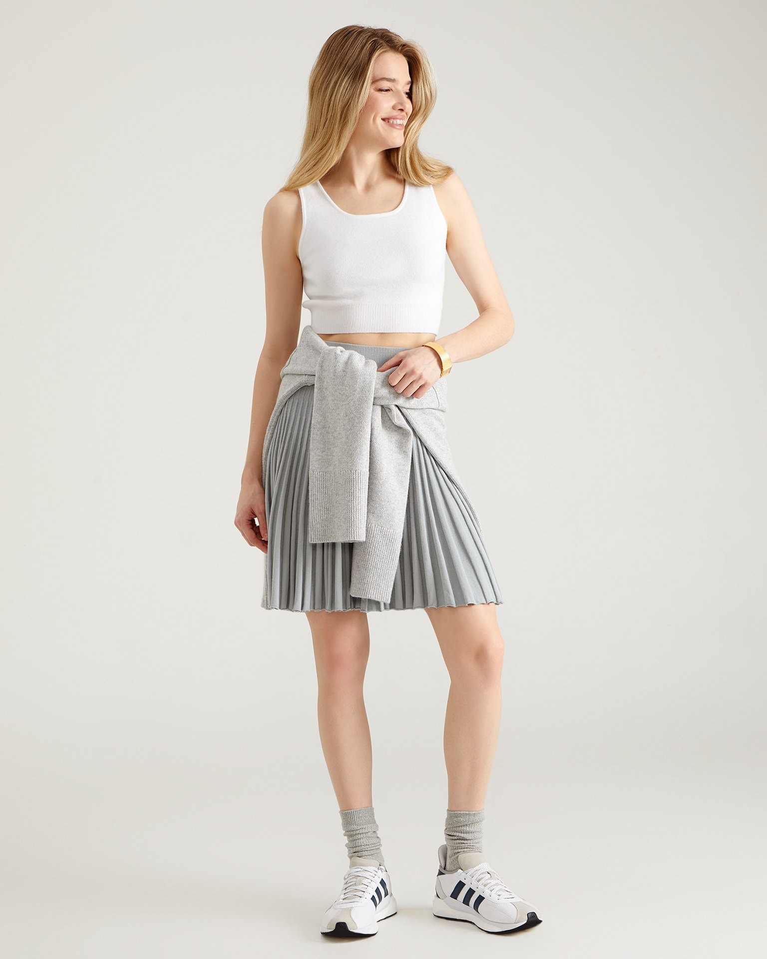 Crop top with round neckline, White — photo 3
