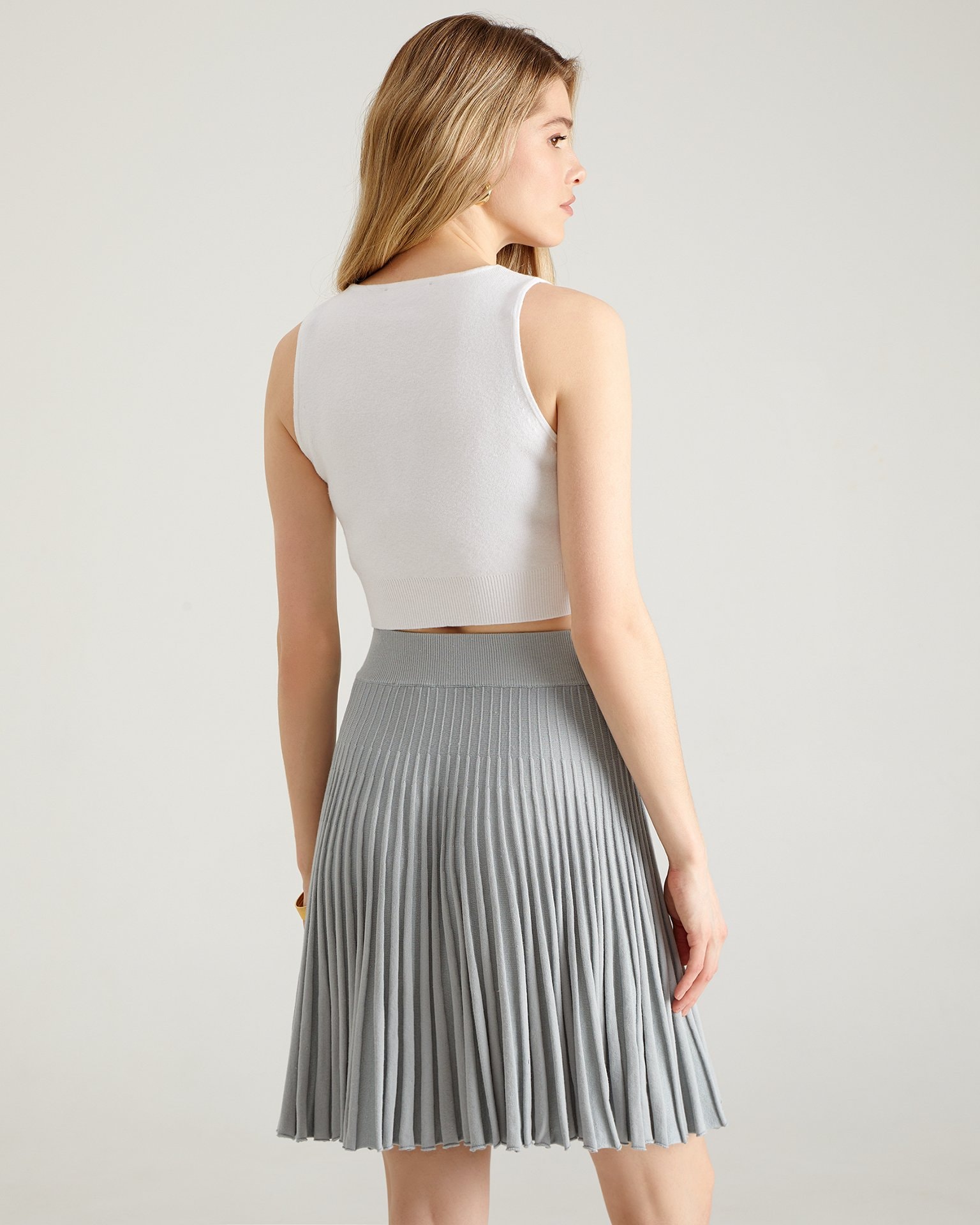 Crop top with round neckline, White — photo 4
