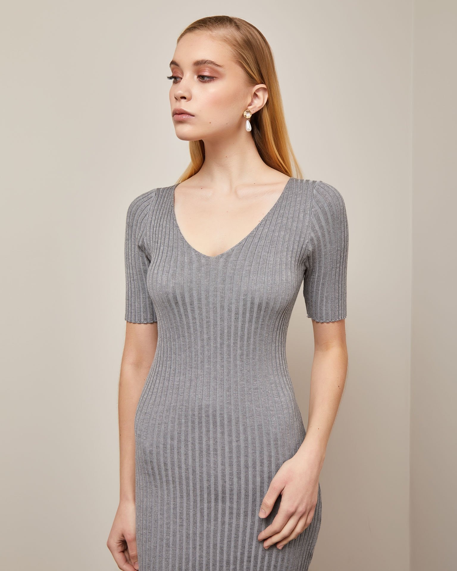 Spaghetti strap dress with 3/4 sleeves, Grey — photo 2
