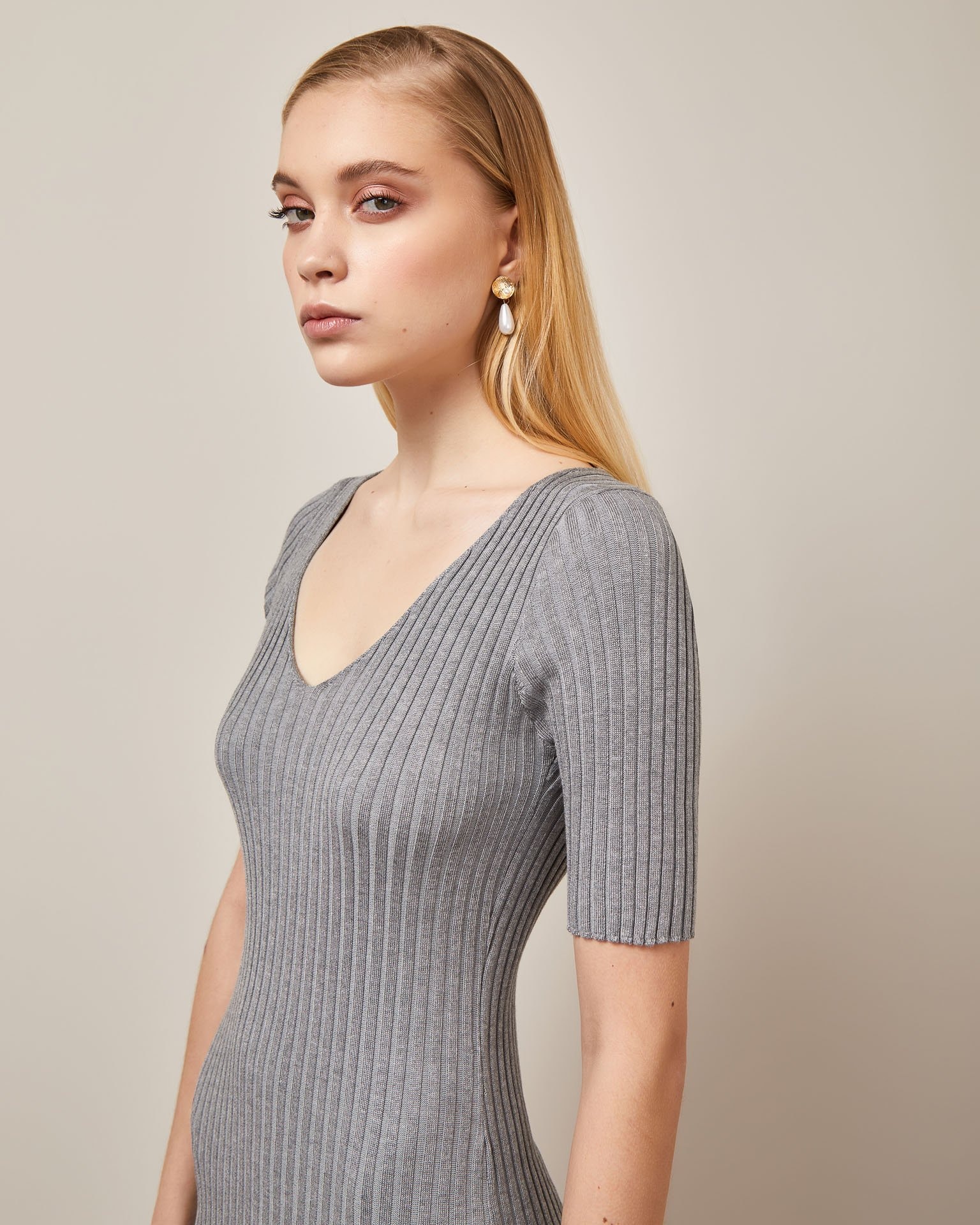 Spaghetti strap dress with 3/4 sleeves, Grey — photo 4
