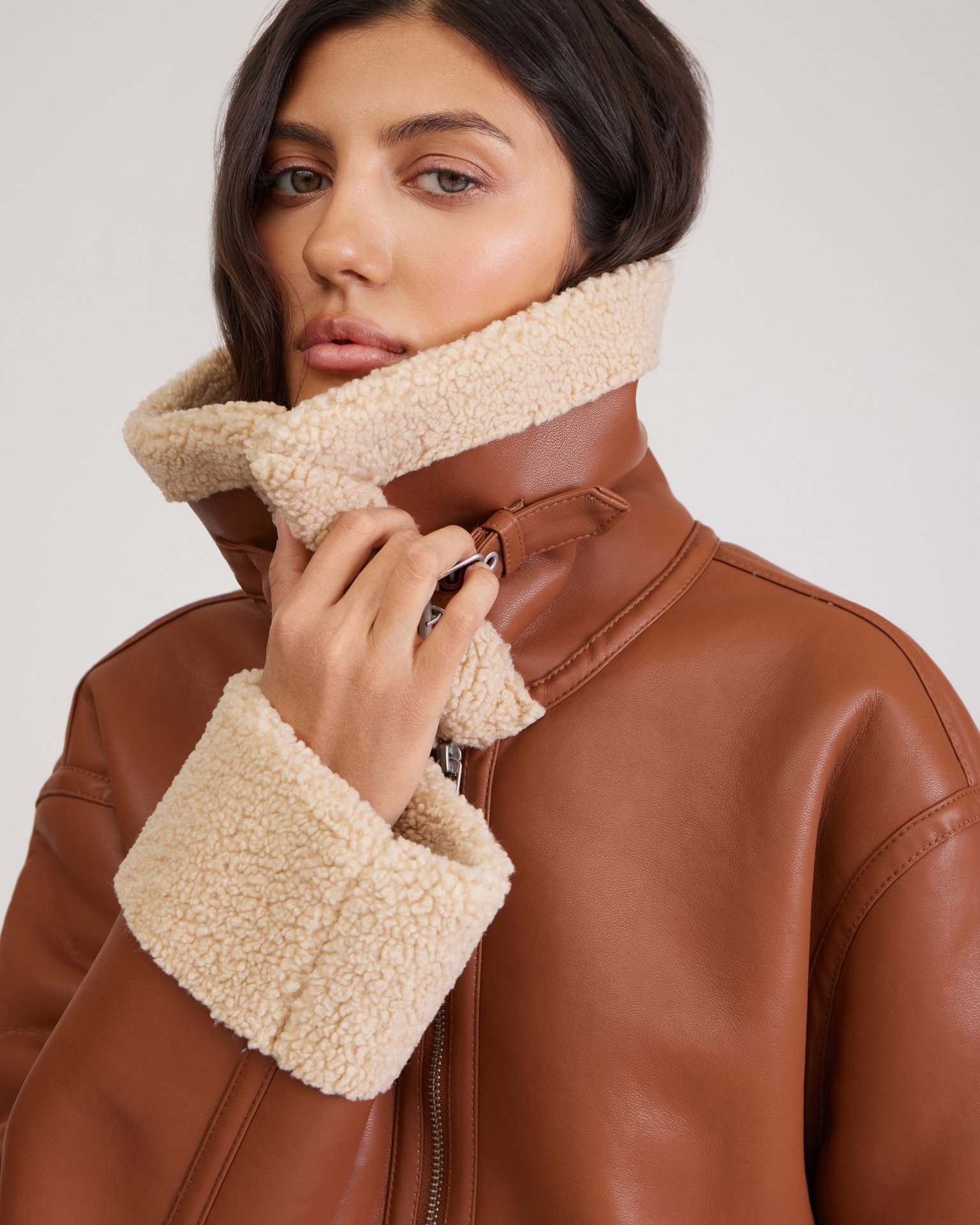 Brown shearling coat, Brown — photo 3
