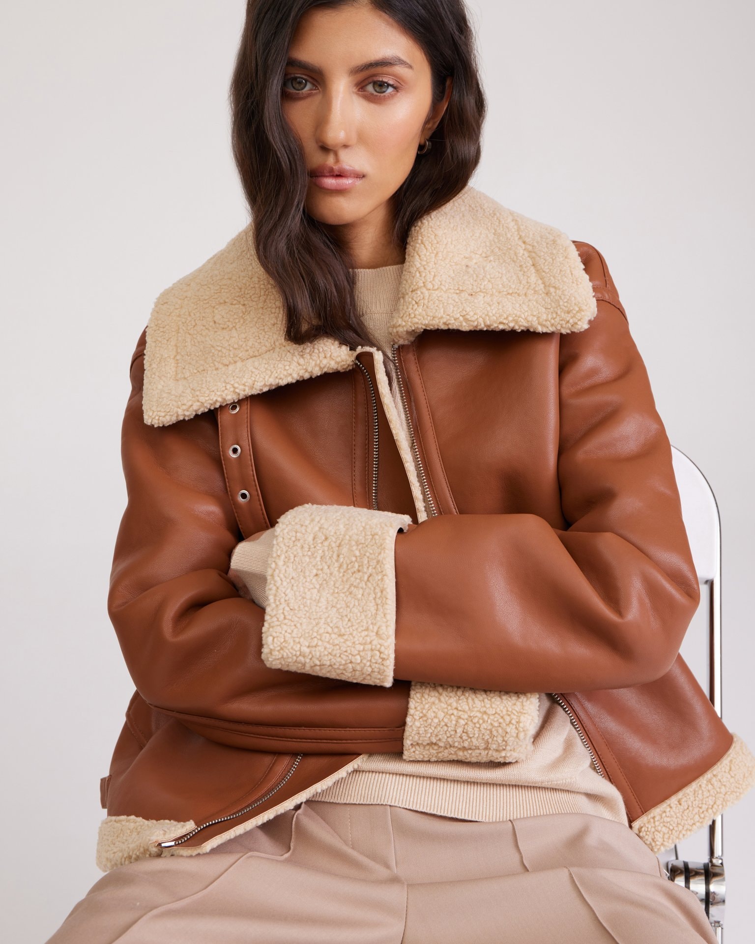 Brown shearling coat, Brown — photo 7