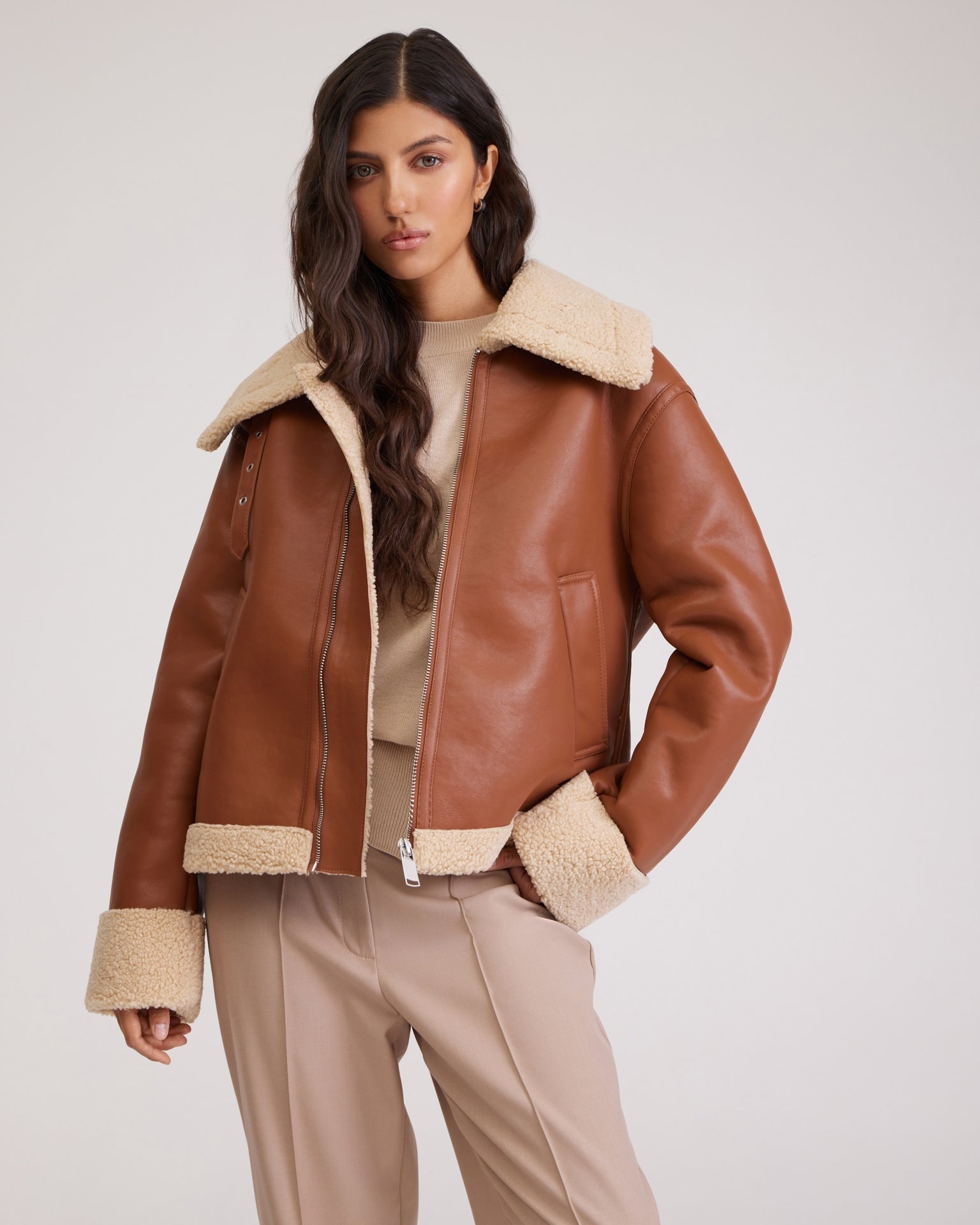 Brown shearling coat, Brown — photo 6