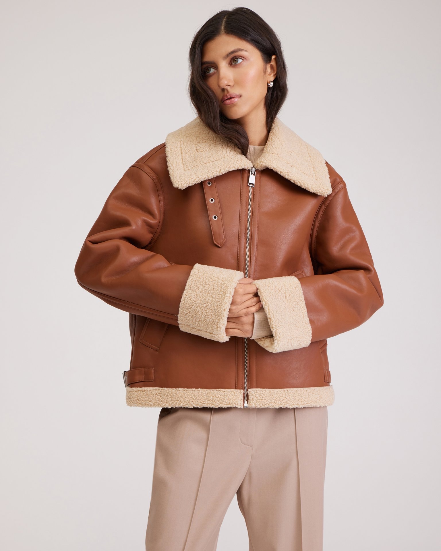Brown shearling coat, Brown — photo 2