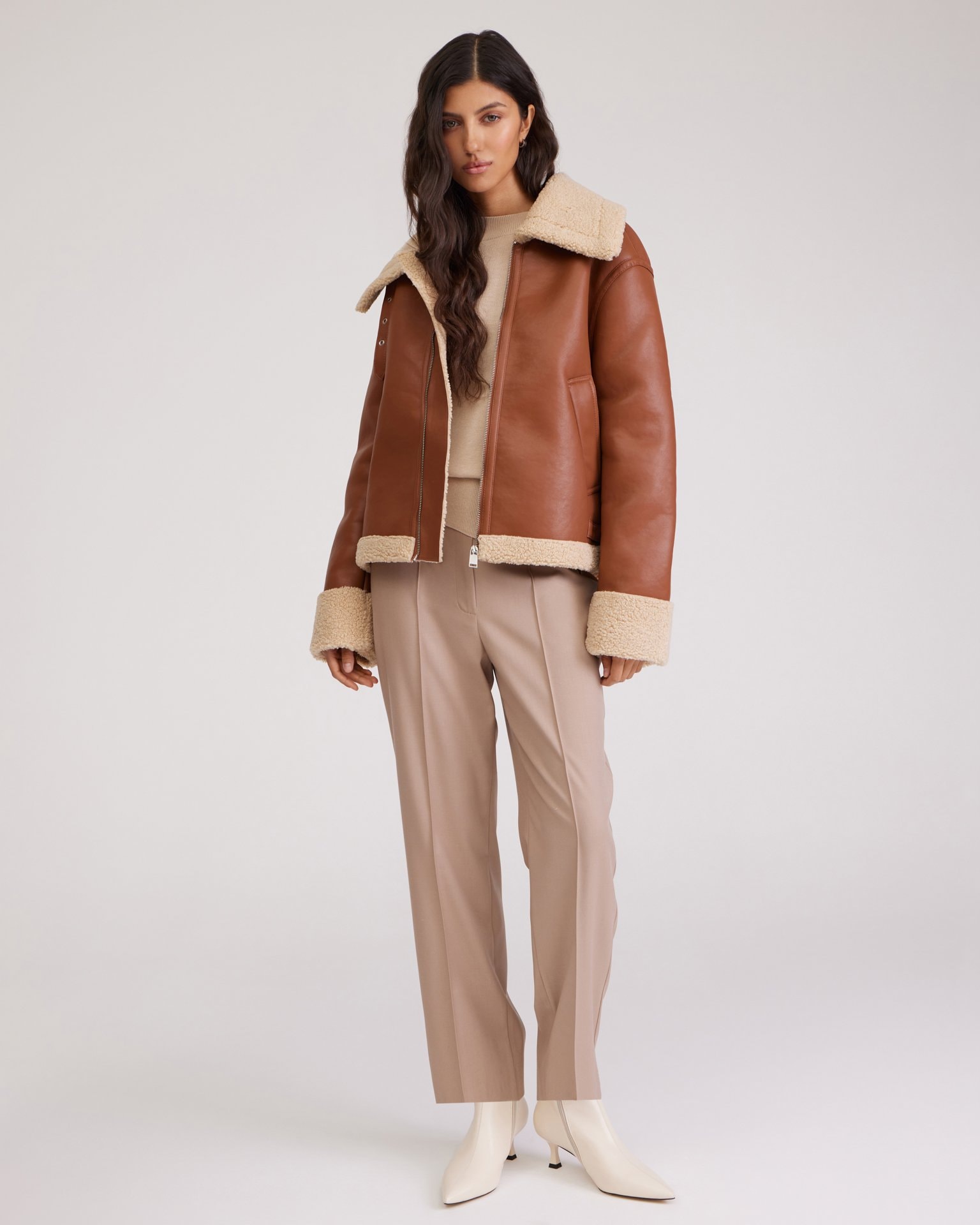 Brown shearling coat, Brown — photo 5