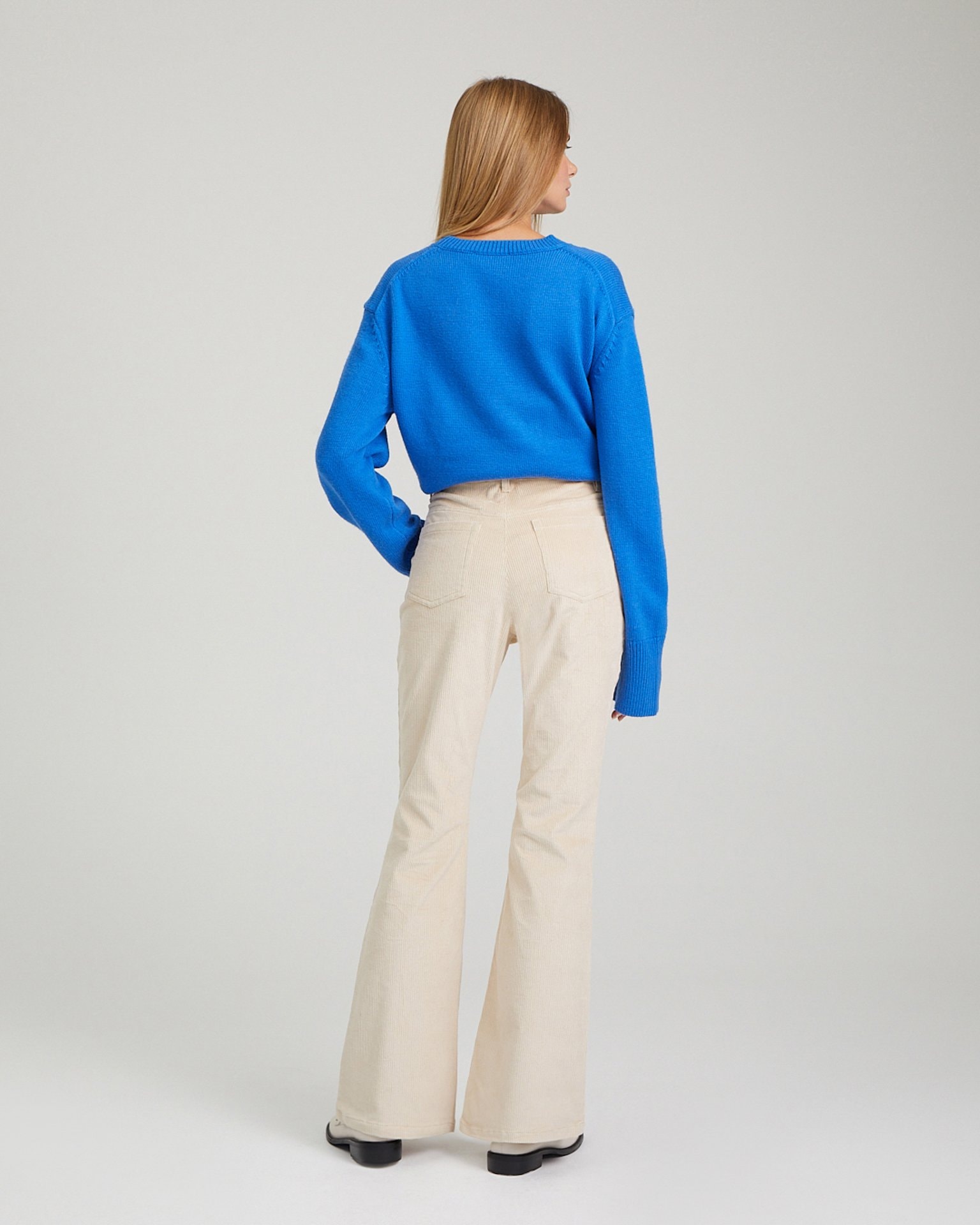 Corduroy flared trousers, Milky — photo 3