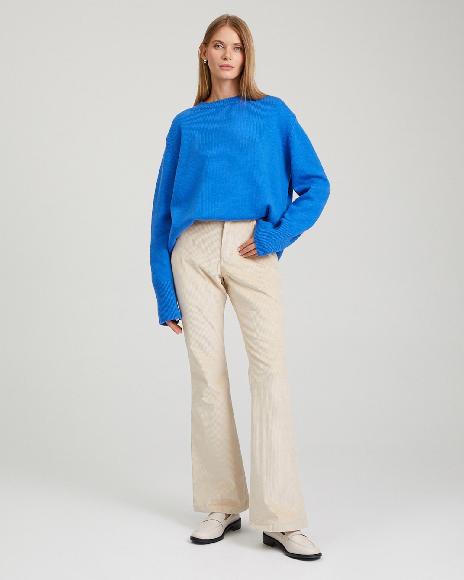 Corduroy flared trousers, Milky — photo 4