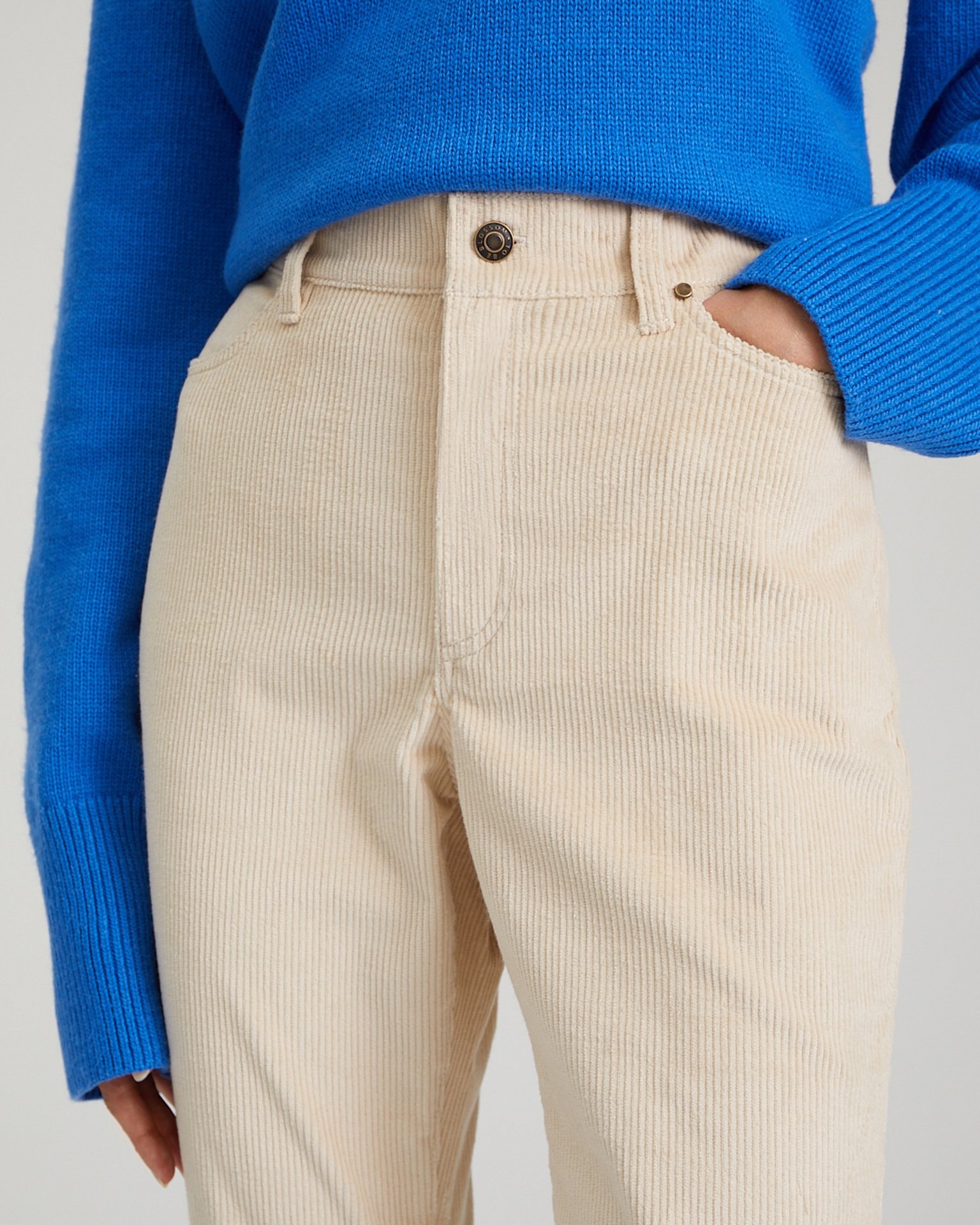 Corduroy flared trousers, Milky — photo 7