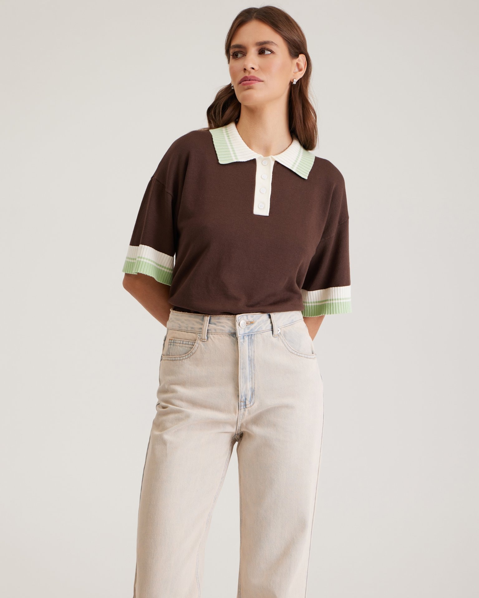 Distressed-effect jeans, Beige — photo 2