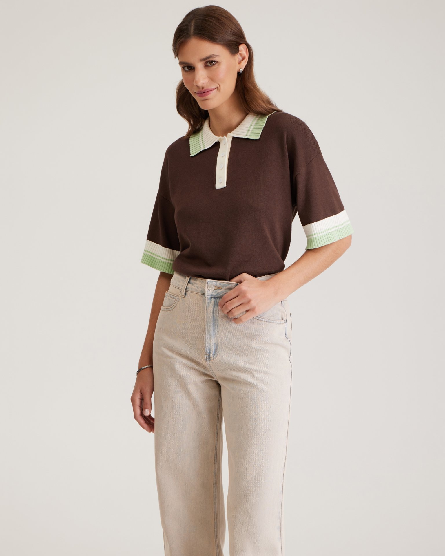 Distressed-effect jeans, Beige — photo 4