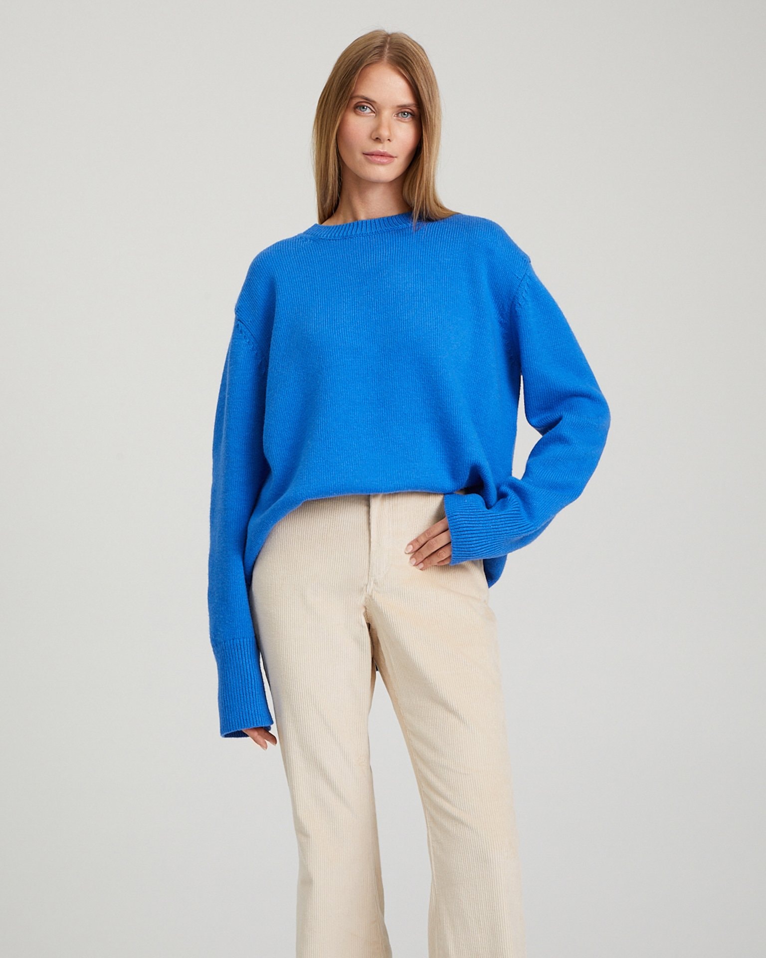Corduroy flared trousers, Milky — photo 5