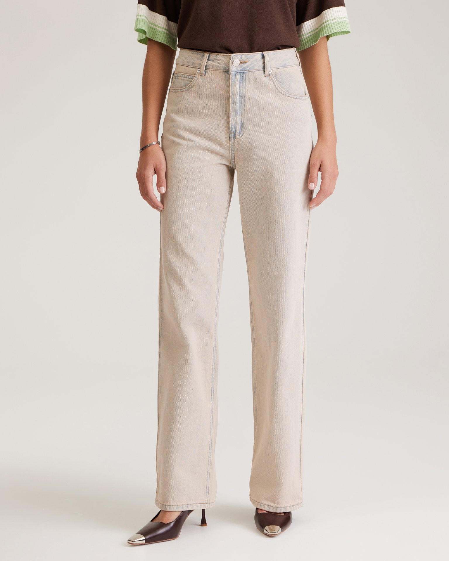 Distressed-effect jeans, Beige — photo 5