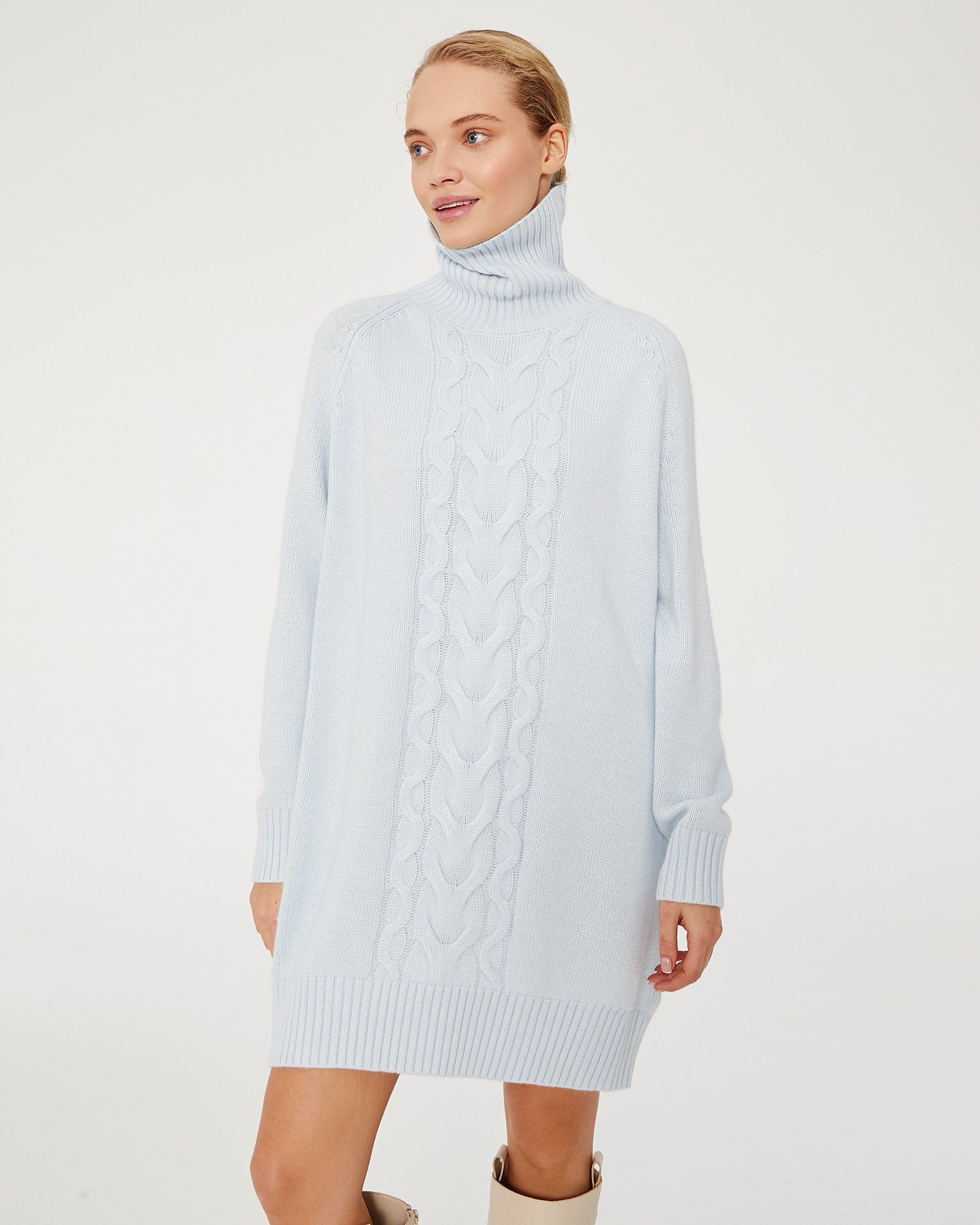 Dress with Cable Pattern, Light Blue — photo 3