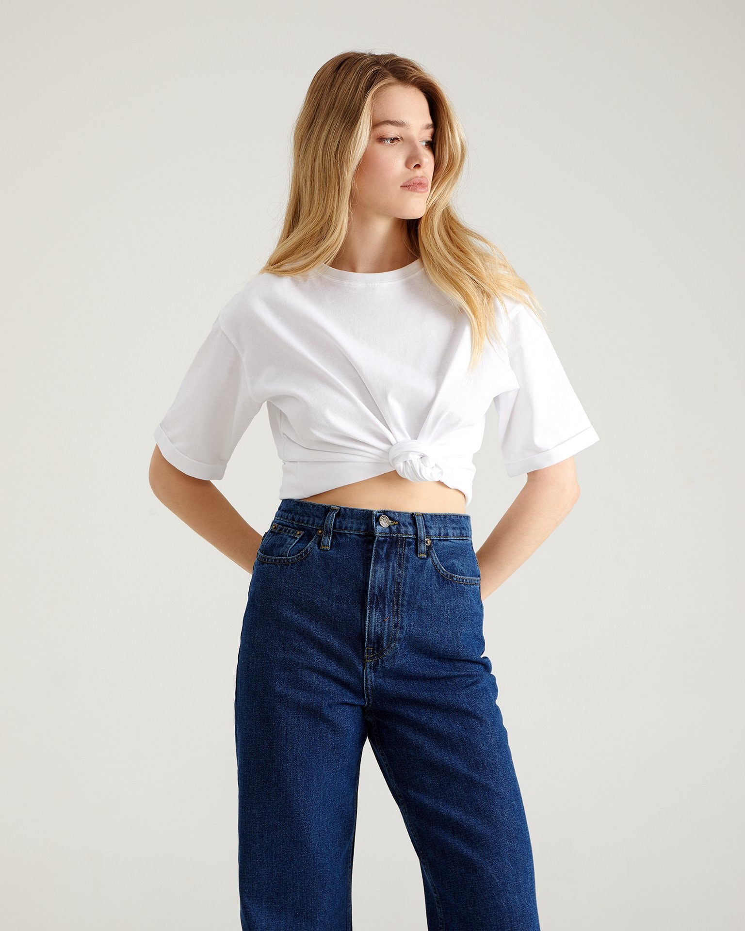 Straight Leg Dark Blue Jeans, Dark Blue — photo 6