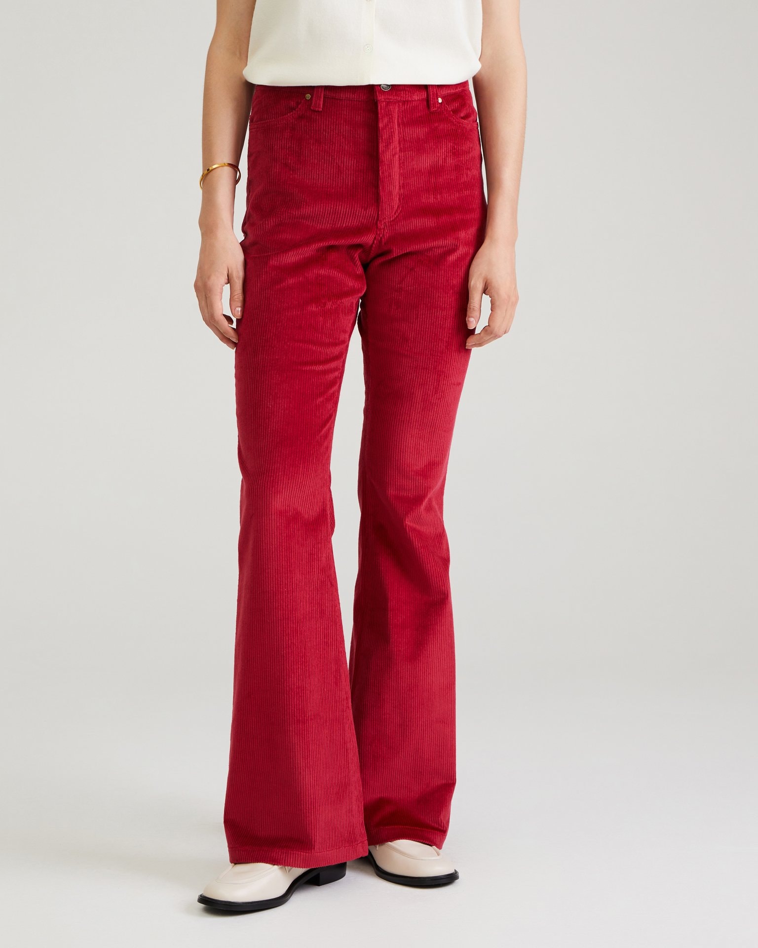 Corduroy flare trousers, Burgundy — photo 6