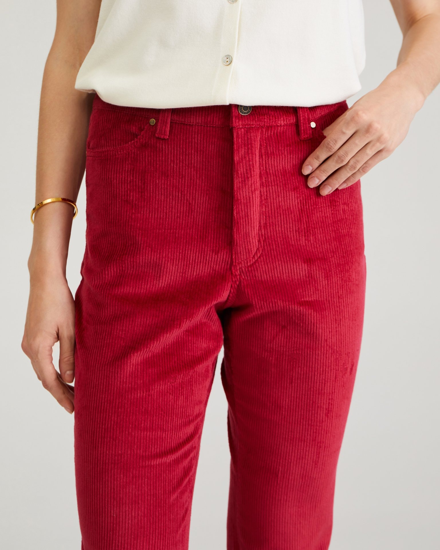 Corduroy flare trousers, Burgundy — photo 8