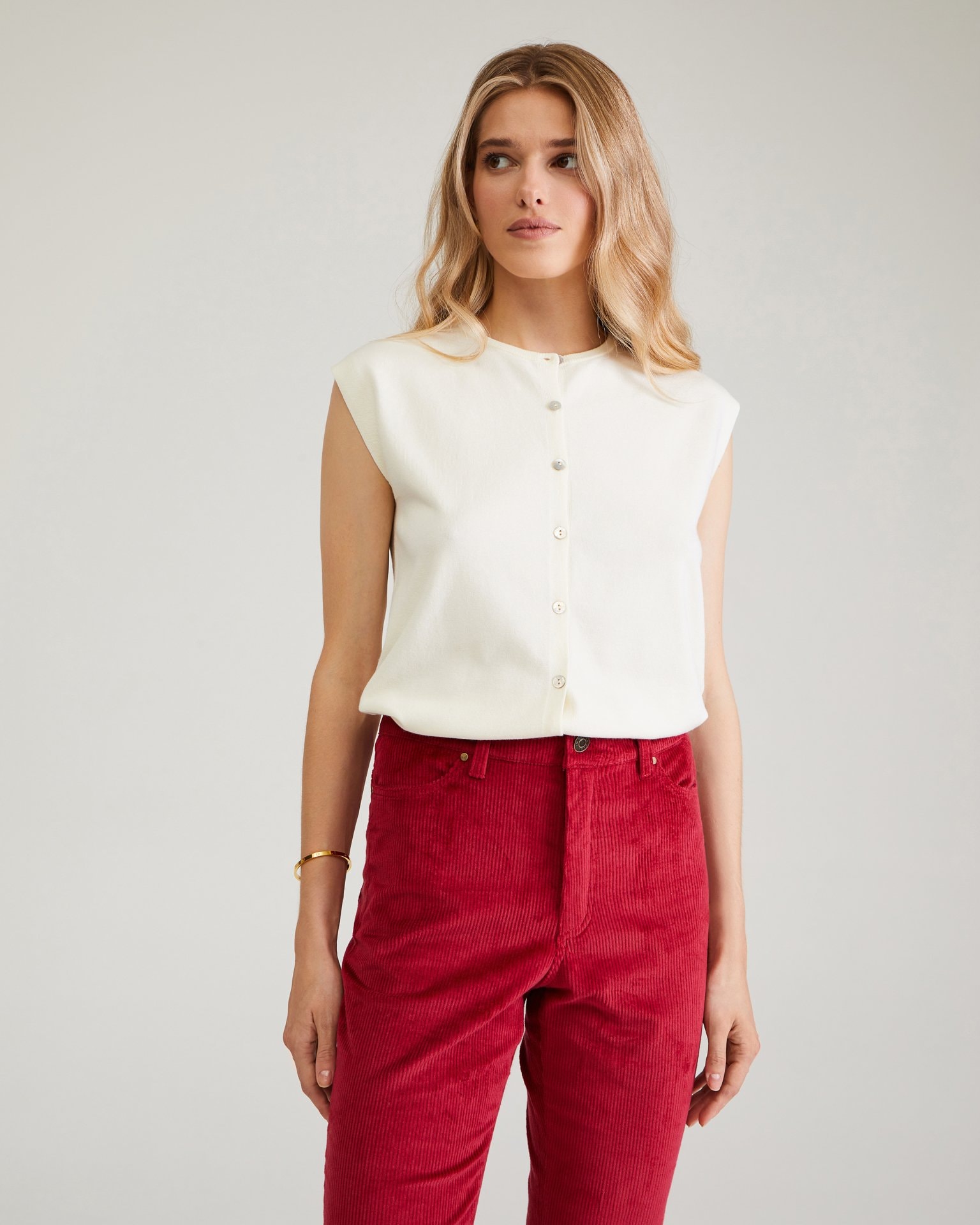 Corduroy flare trousers, Burgundy — photo 5