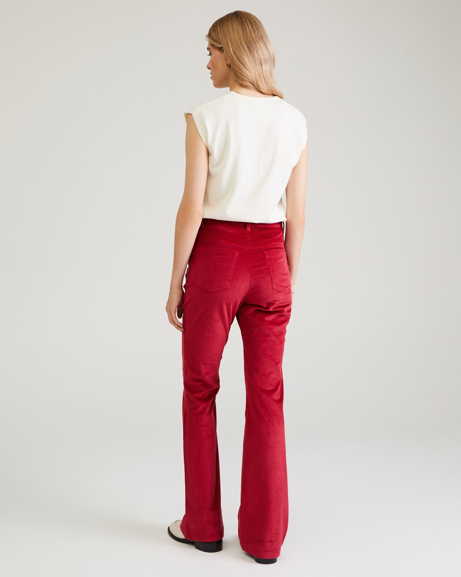 Corduroy flare trousers, Burgundy — photo 3