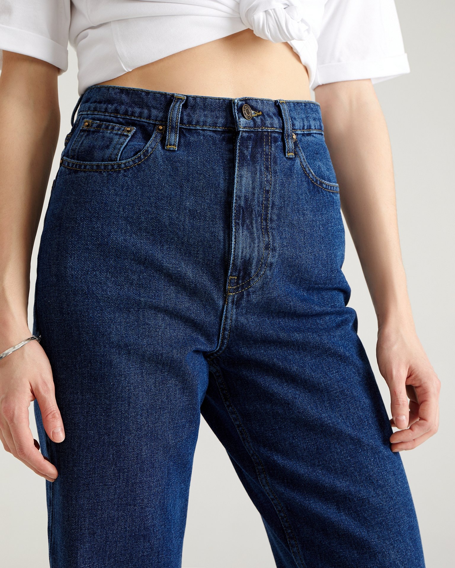 Straight Leg Dark Blue Jeans, Dark Blue — photo 7
