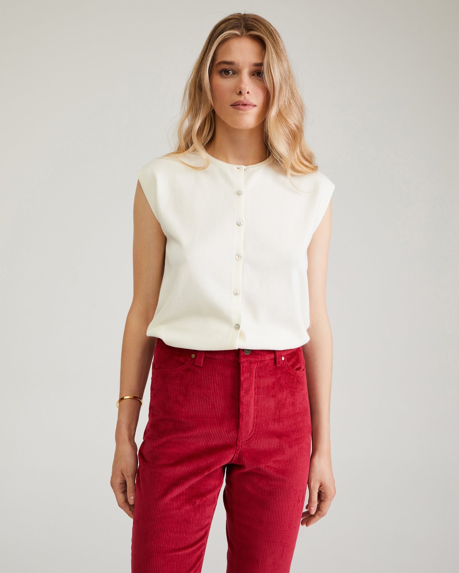Corduroy flare trousers, Burgundy — photo 4