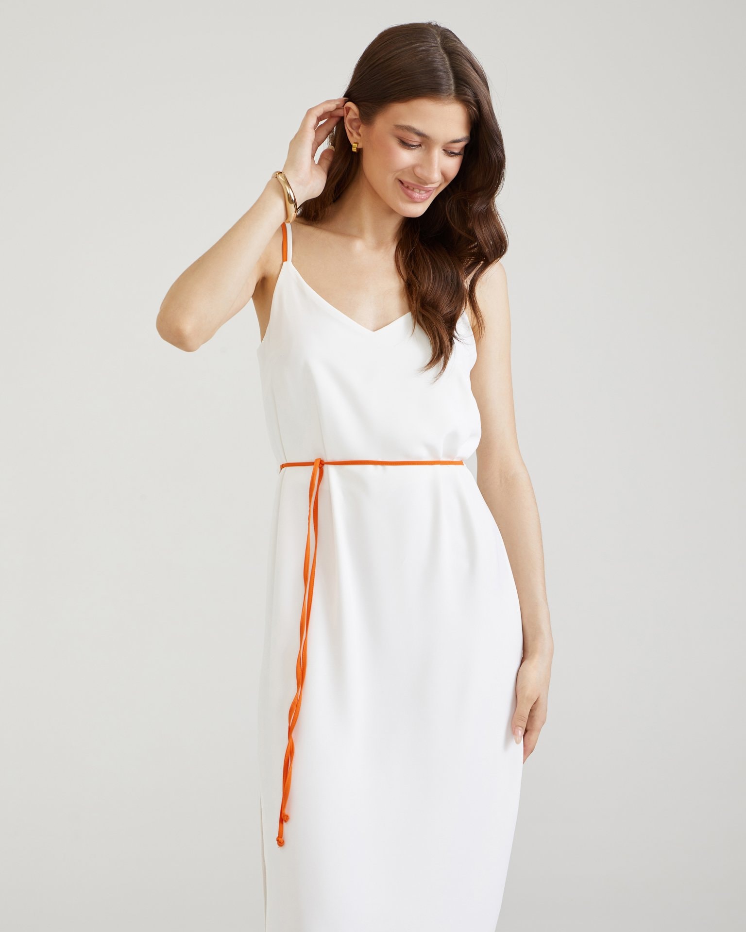 Dress with a thin belt, Milk — photo 4